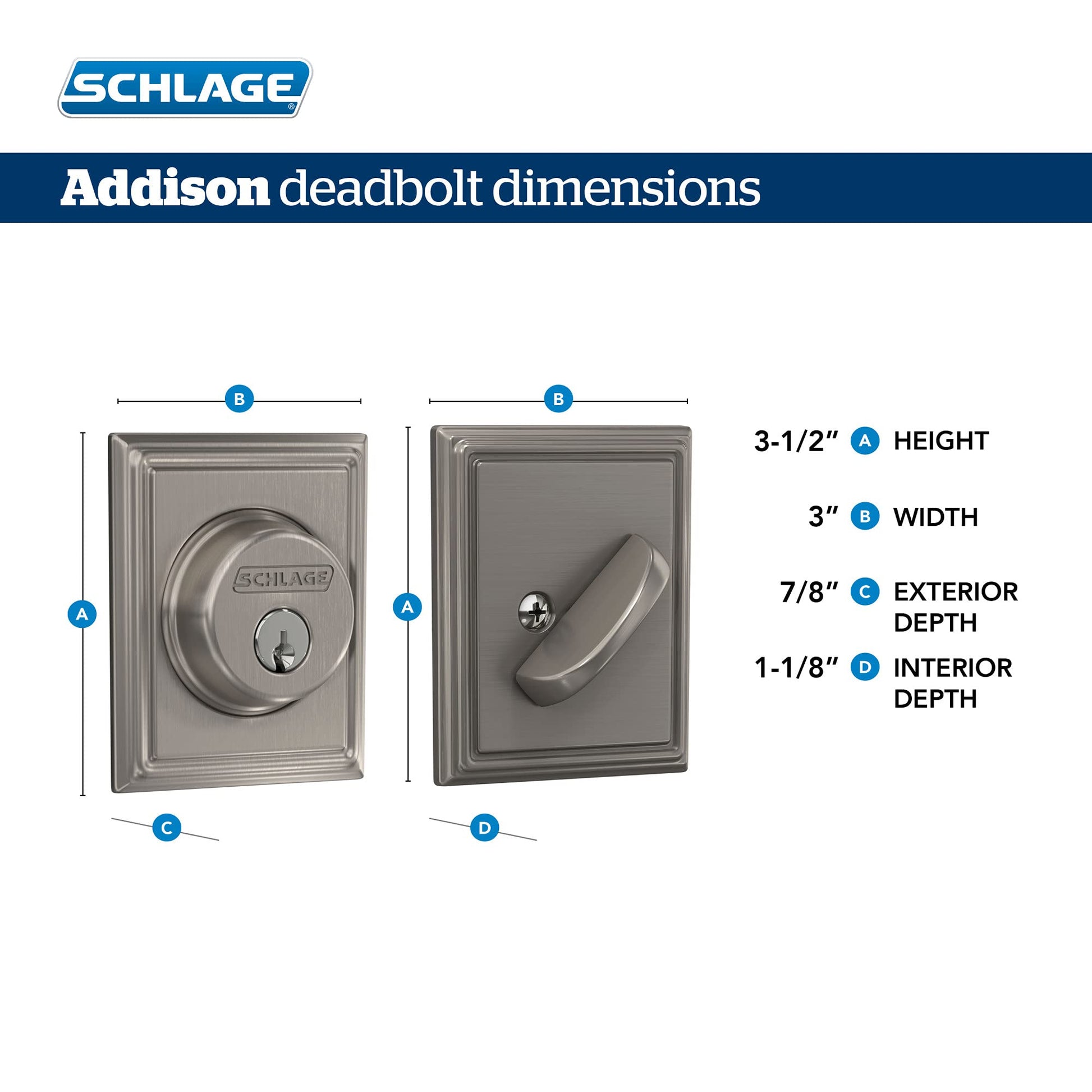 Schlage B60 N ADD 621 Deadbolt with Addison Trim, Keyed 1 Side, Highest Residential Security, Distressed Nickel, Clear Coated
