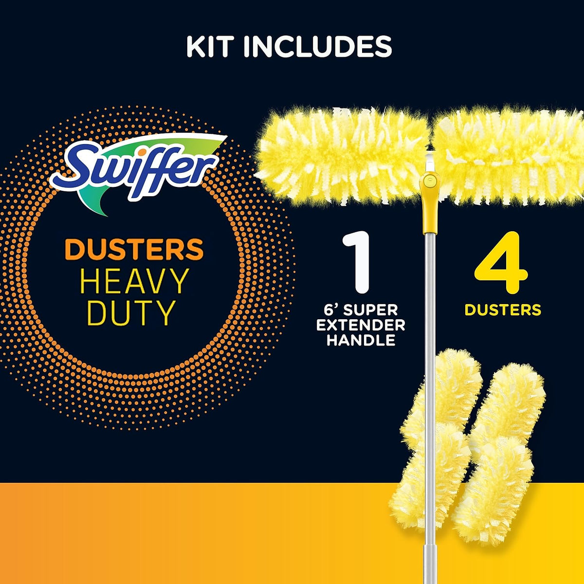 Swiffer Heavy Duty Dusters with Super Extender Handle, 6 Ft Handle, 1 Handle/4 Dusters, 4/Carton