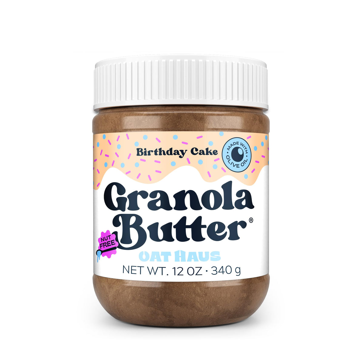 KWEEN Oat Haus Birthday Cake Granola Butter | Peanut-free, Almond (Tree-Nut) Free, & School-Safe (Top 8 Allergen Free) | Edible Cookie Dough Alternative