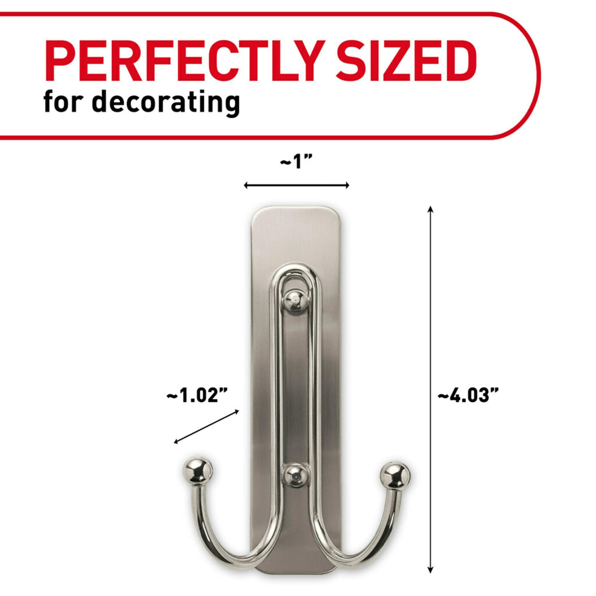 Command Large Double Wall Hook, Brushed Nickel, Decorate Damage-Free