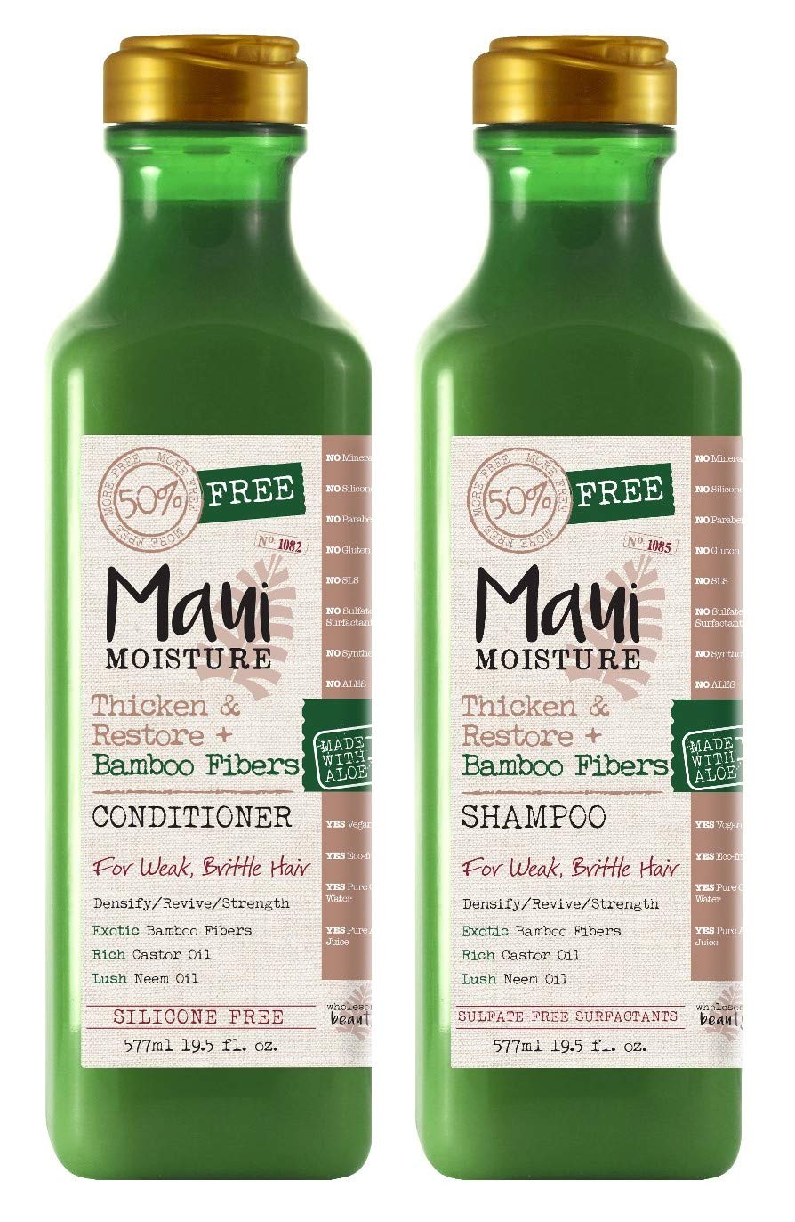 Maui Moisture Thicken & Restore & Bamboo Fibers Shampoo & Conditioner Set 19.5 Ounce
