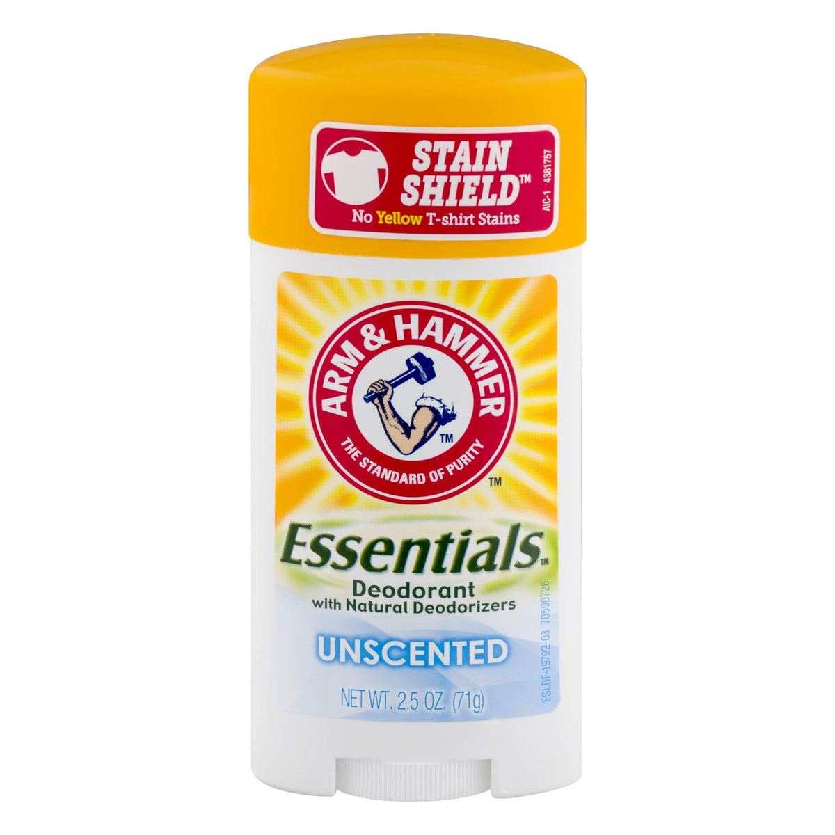 Arm & Hammer Essentials Natural Solid Deodorant, Unscented, 2.5 Ounce (Pack of 5)