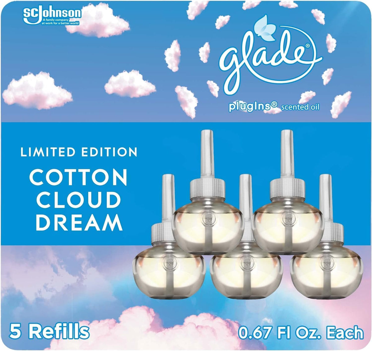 Glade PlugIns Refills Air Freshener, Scented and Essential Oils for Home and Bathroom, Cotton Cloud Dream, 1.34 Oz, 10 Count