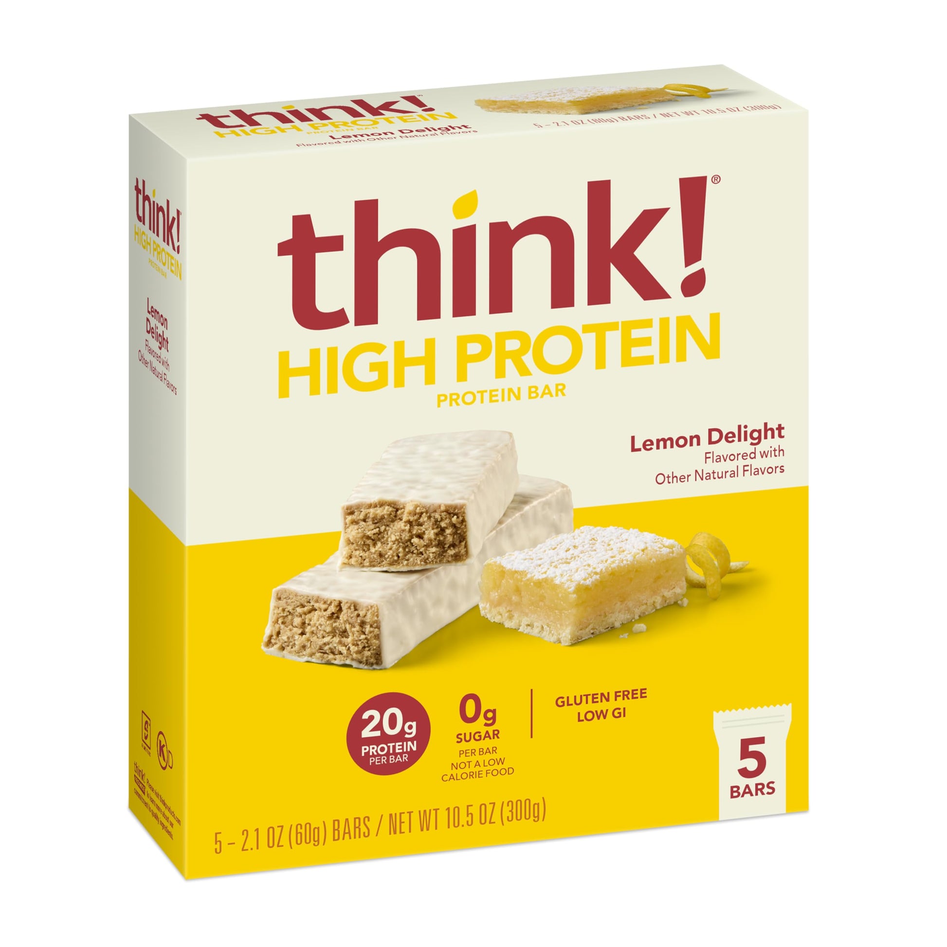 think! Protein Bars, High Protein Snacks, Gluten Free, Kosher Friendly, Lemon Delight, Nutrition Bars, 2.1 Oz per Bar, 30 Count (Packaging May Vary)