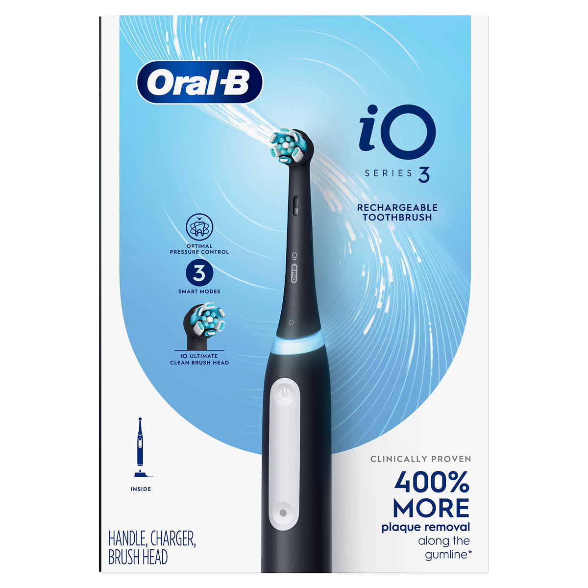 Oral-B iO3 Electric Toothbrush (1) with (1) Ultimate Clean Brush Head and (1) Charger, Black
