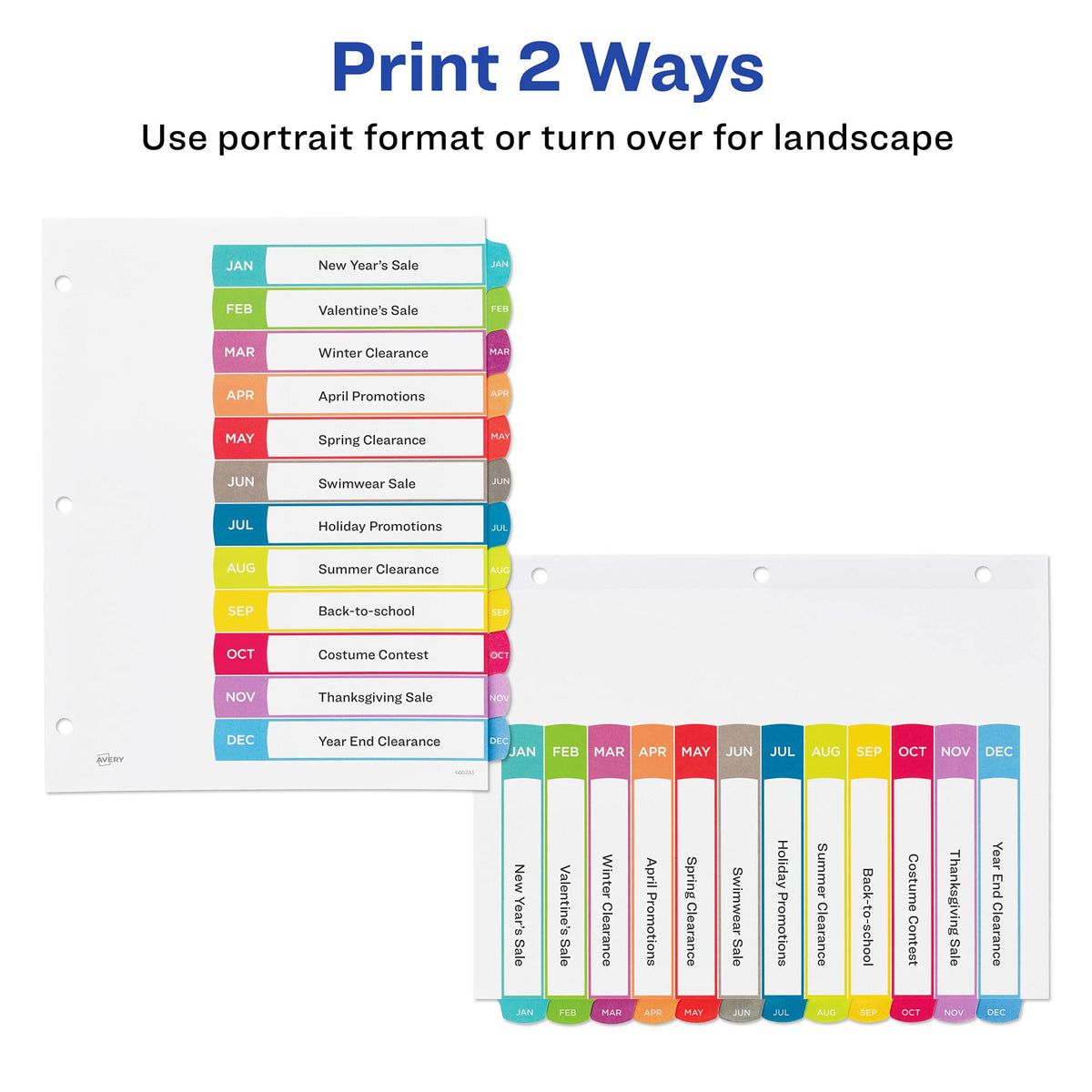 Avery Jan-Dec Customizable Table of Contents Dividers for 3 Ring Binders, 12-Tab Set, Multicolor, 1 Set (11847)
