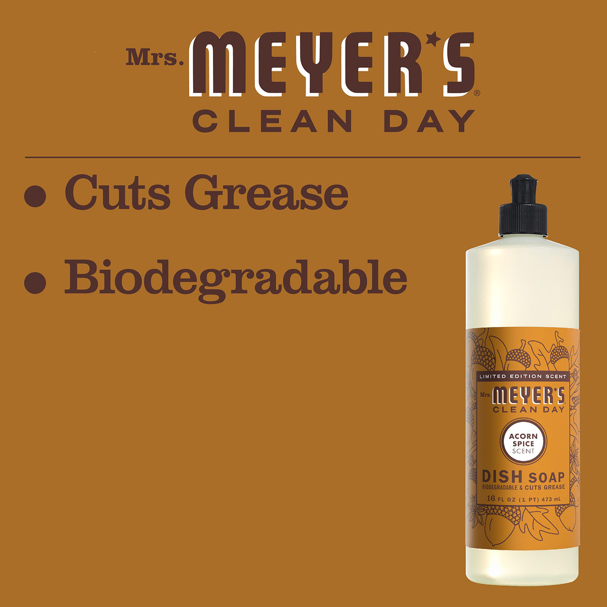 MRS. MEYER'S CLEAN DAY Dish Soap Acorn Spice, 16 Fl Oz