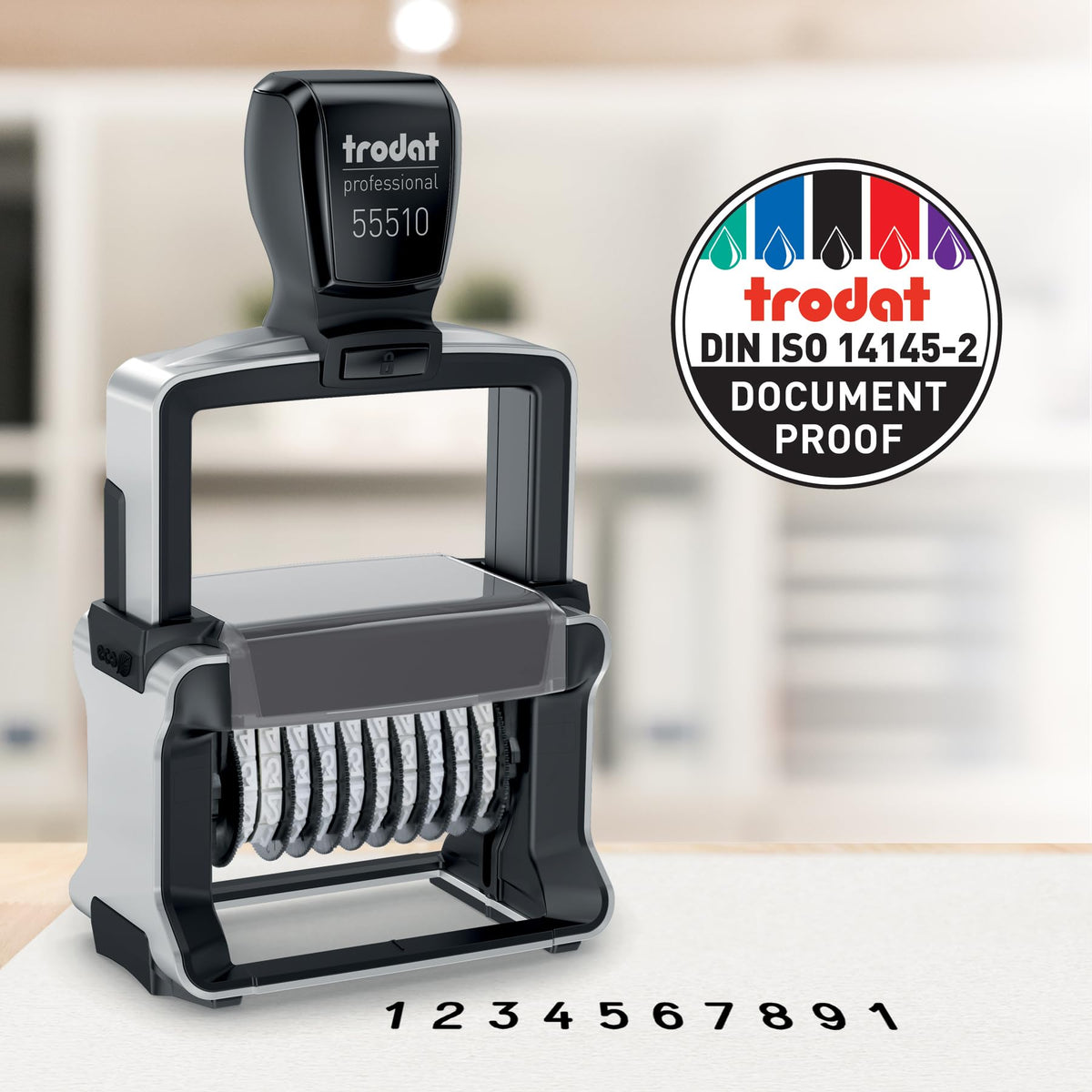 Trodat Numberer Stamp Professional 55510 – 10 Digits, Self Inking, 3/16" (5 mm) Characters, Black Ink