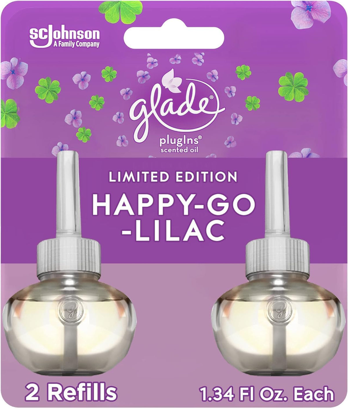 Glade PlugIns Refills Air Freshener, Scented and Essential Oils for Home and Bathroom, Happy-Go-Lilac, 0.67 Fl Oz