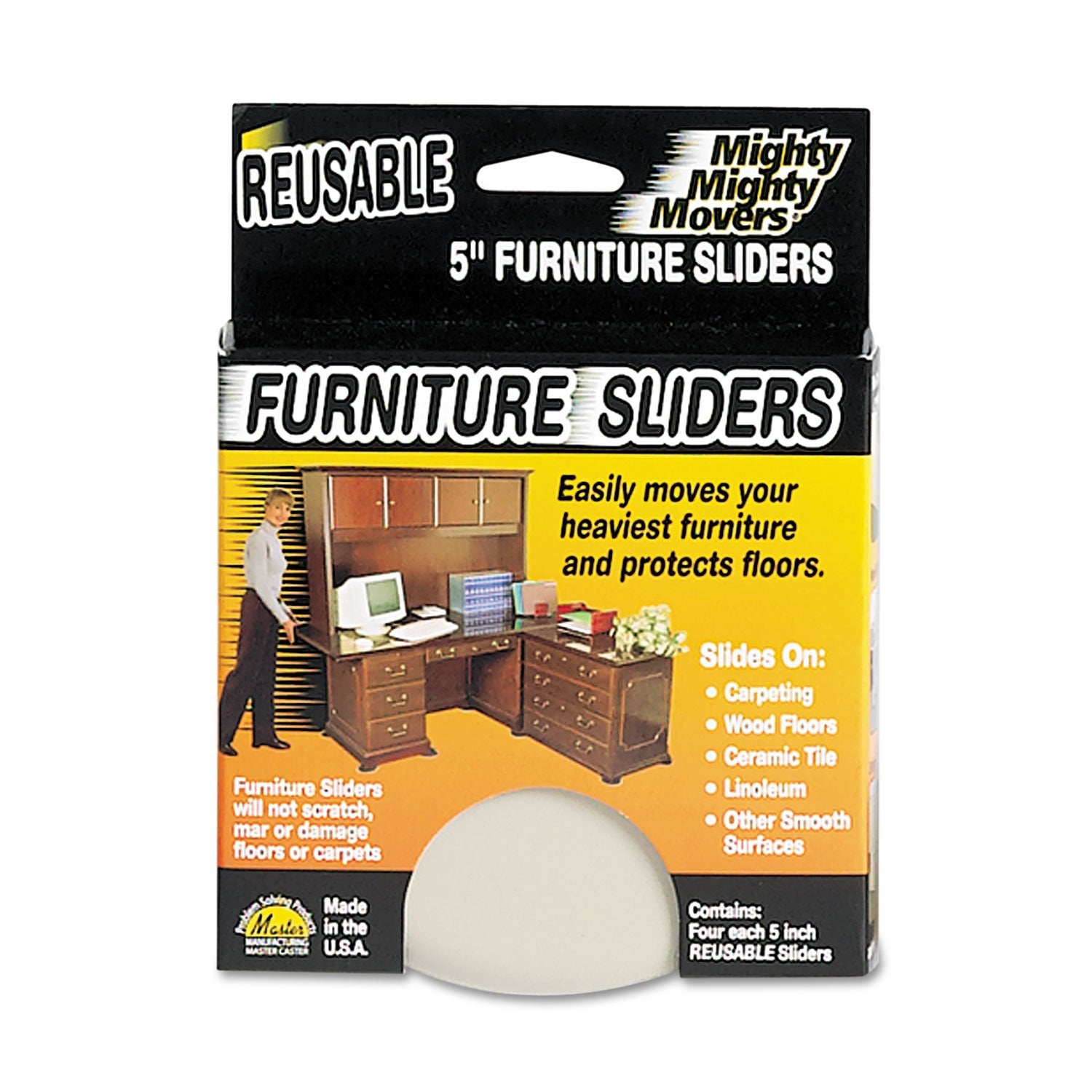 Master Caster 87007 Mighty Mighty Movers Reusable Furniture Sliders, Round, 5-Inch Dia, Beige, 4/PK
