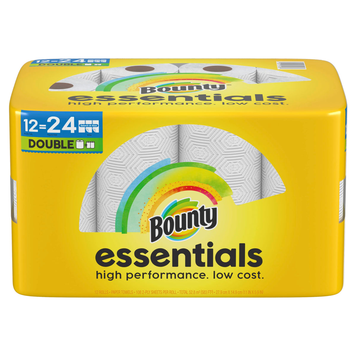 Bounty Essentials Select-A-Size Paper Towels, 12 Double Rolls, White, 108 Sheets Per Roll