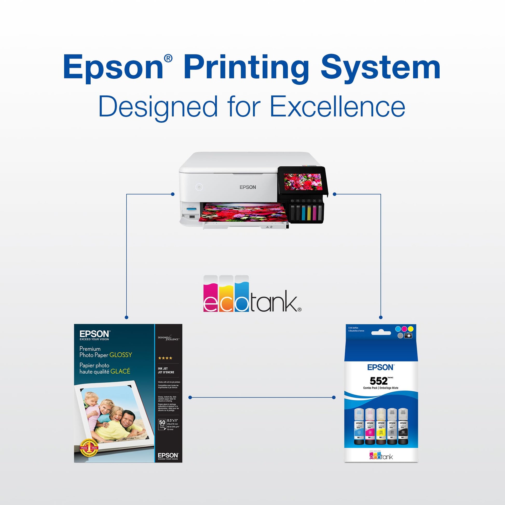 Epson 552 EcoTank Ink Ultra-high Capacity Bottle Yellow (T552420-S) Works with EcoTank Photo ET-8500, ET-8550