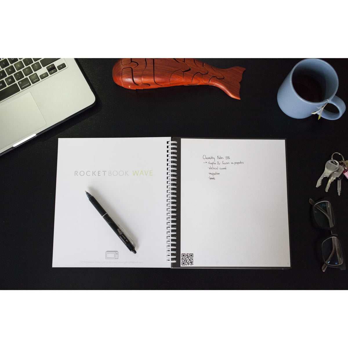 Rocketbook Wave Smart Reusable Notebook, Dotted Rule, Blue Cover, (40) 9.5 x 8.5 Sheets