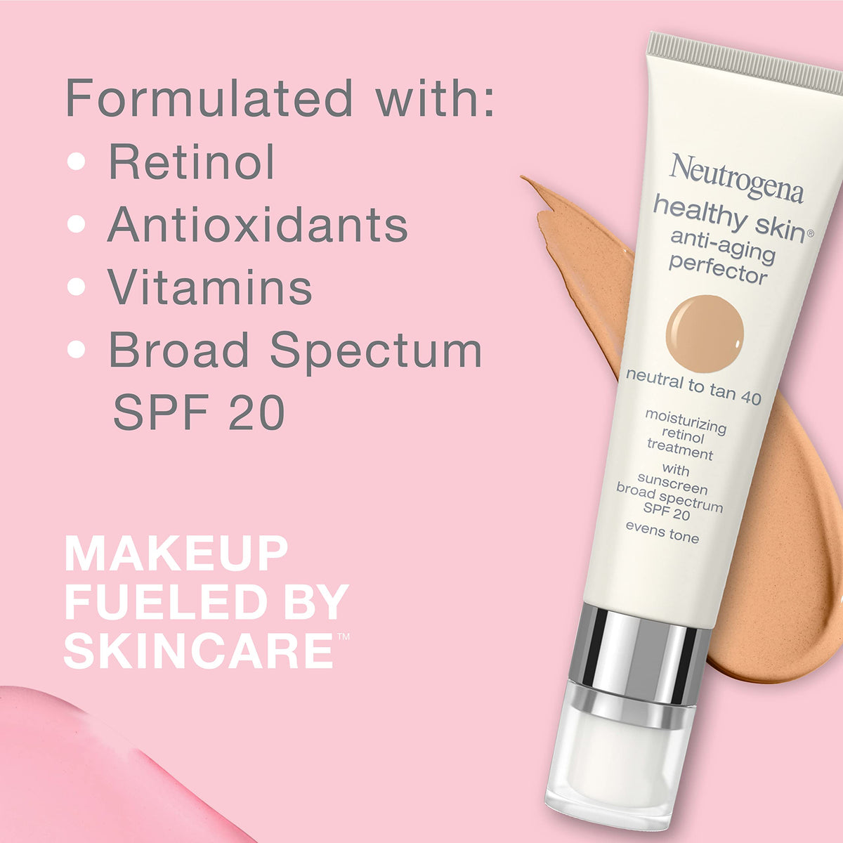 Neutrogena Retinol Treatment & Tinted Facial Moisturizer, Healthy Skin Anti-Aging Perfector, Broad Spectrum SPF 20 Sunscreen & Titanium Dioxide, Blendable Sheer Coverage, 30 Light to Neutral, 1 fl. Oz