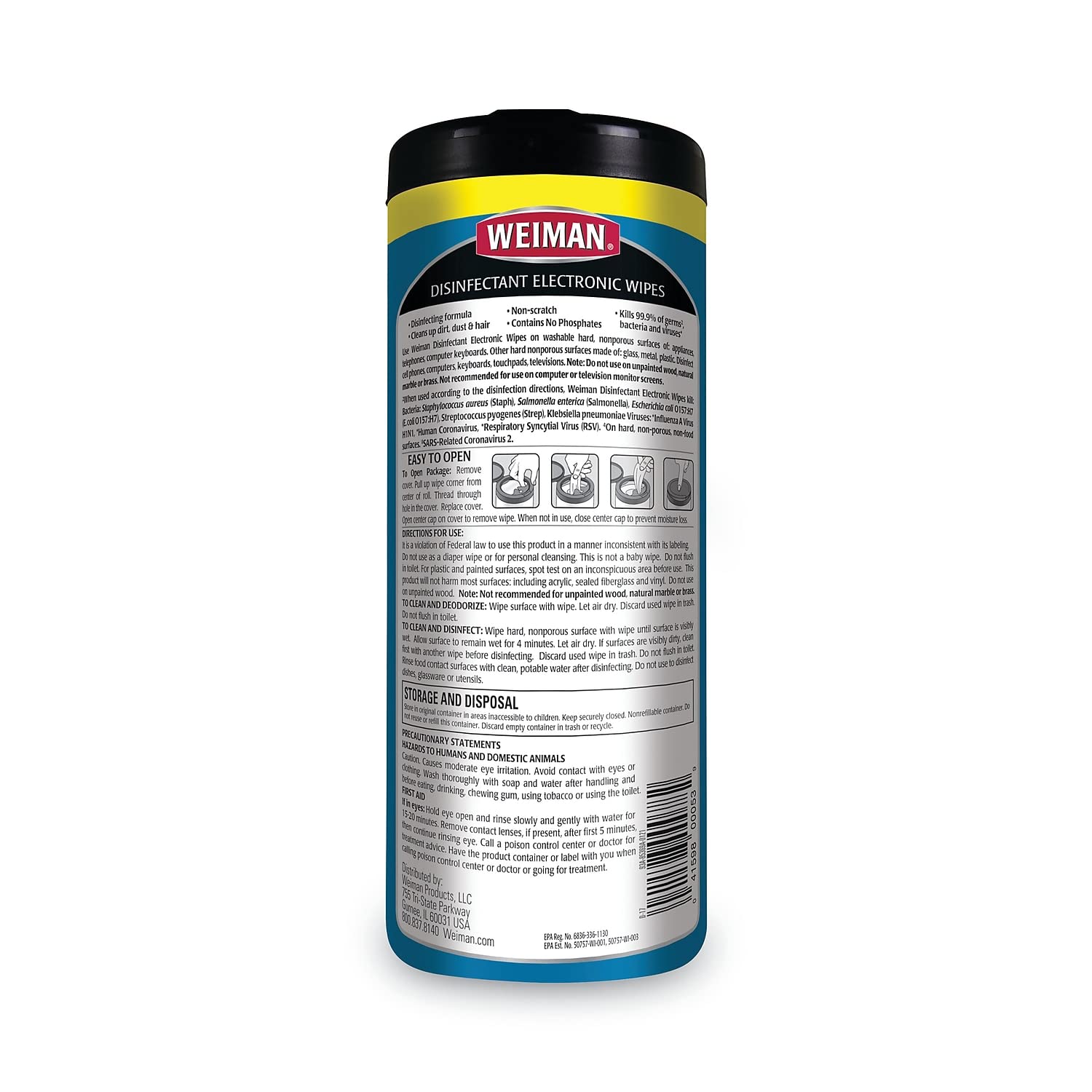 WEIMAN E-tronic Wipes, 7 x 8, White, 30/Canister, 4/Carton (93ACT)