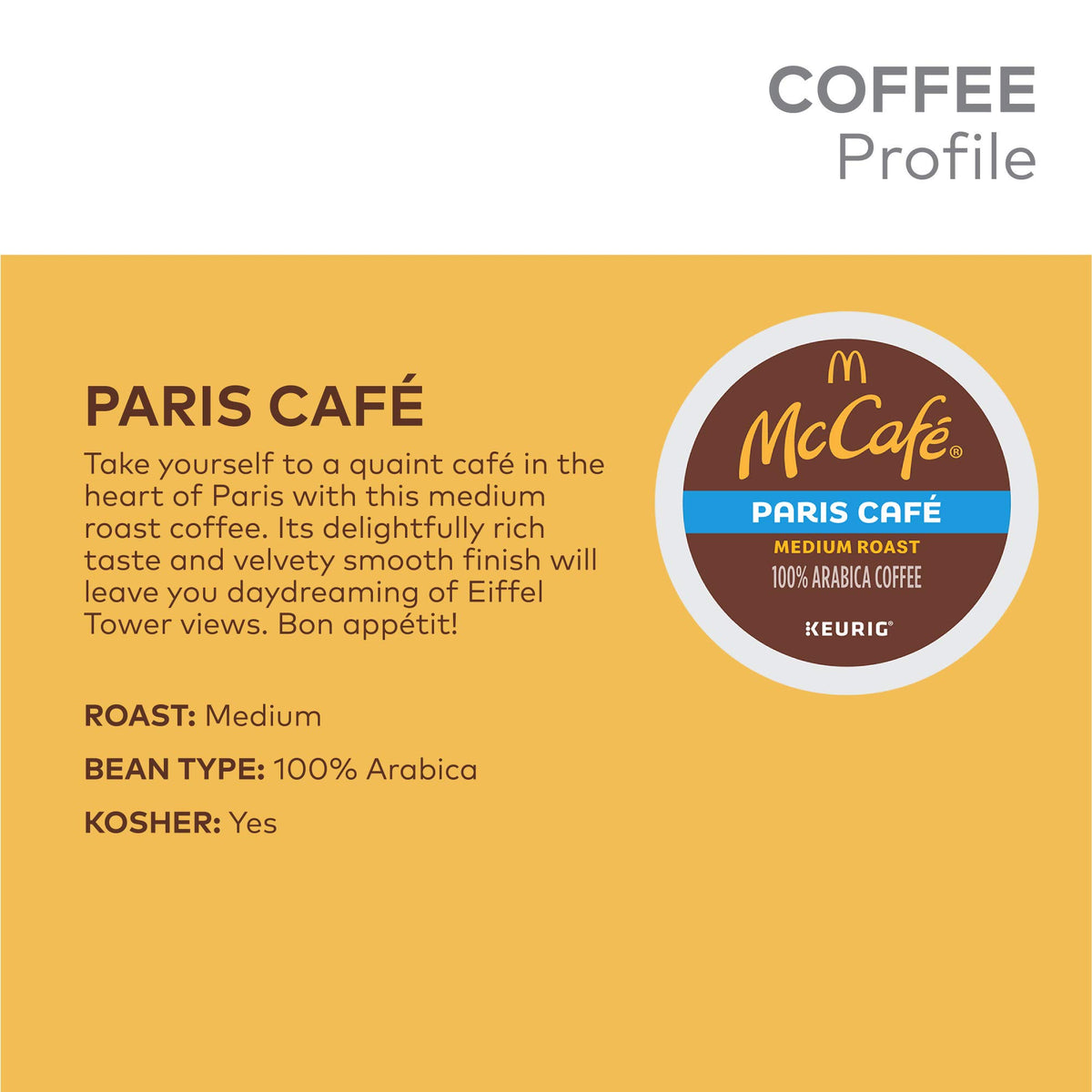 McCafe Paris Cafe, Single Serve Coffee Keurig K-Cup Pods, Medium Roast Coffee, 72 Count