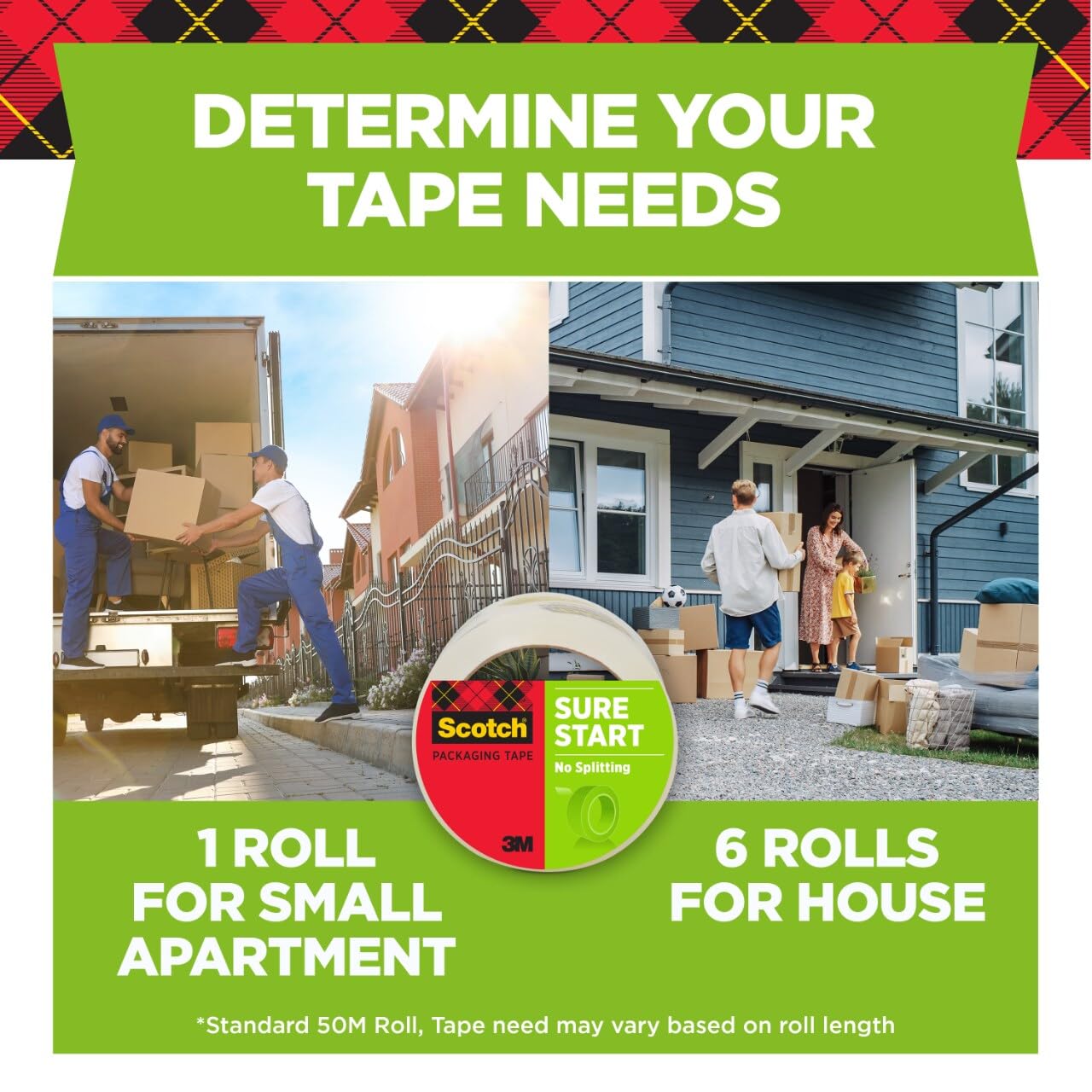 Scotch Sure Start Shipping Packaging Tape, 1.88" x 54.6 yd, Designed for Packing, Shipping and Mailing, No Splitting or Tearing, 3" Core, Clear, 8 Rolls (3450-8)