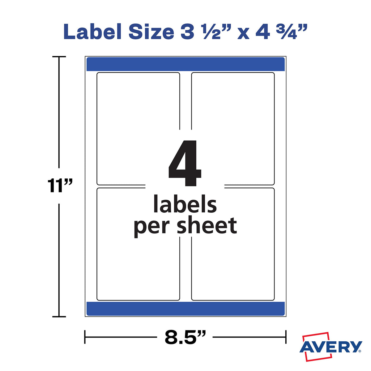 Avery Printable Blank Rectangle Labels, 3.5" x 4.75", White, 32 Customizable Labels (22827)