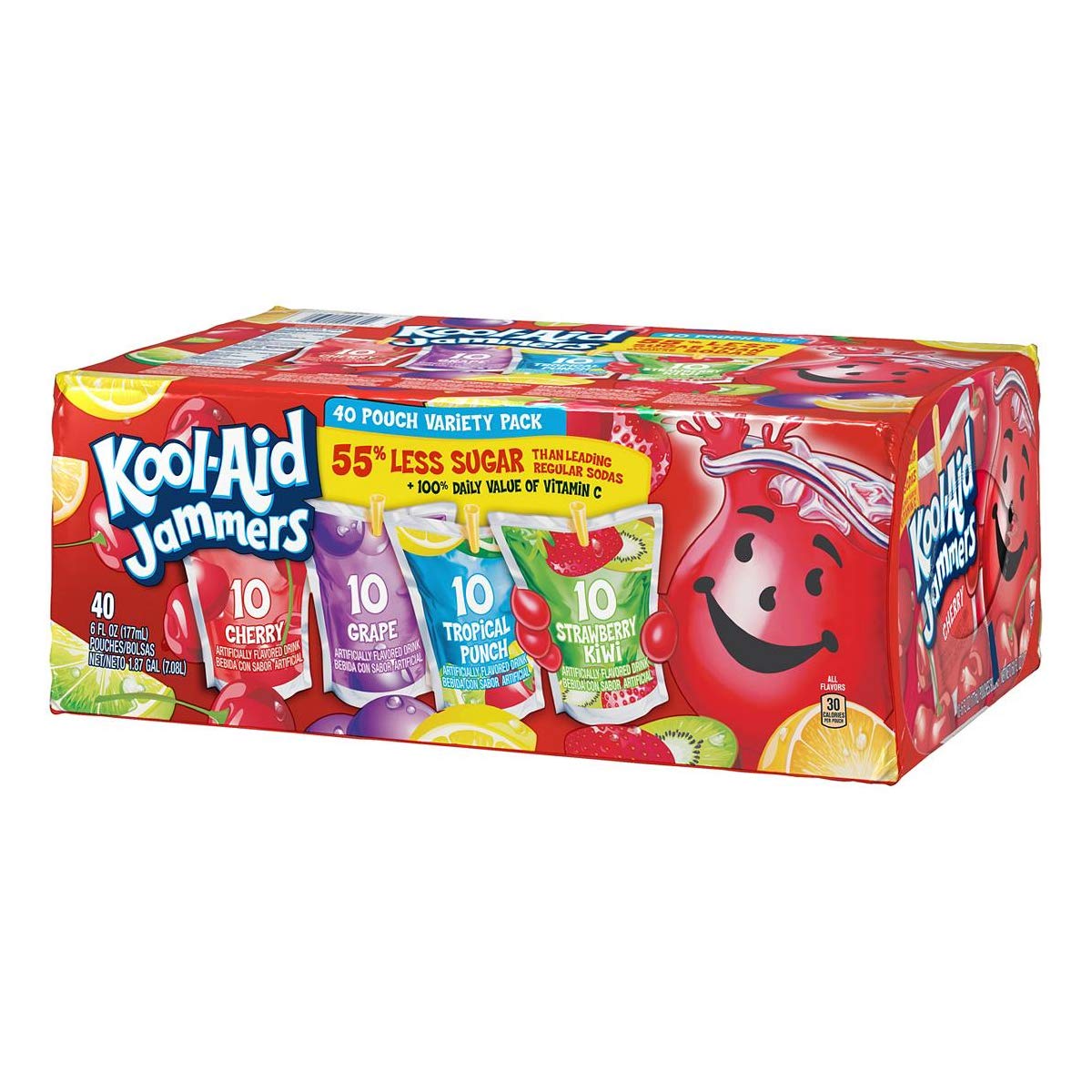 Kool-Aid Juice Jammers, Includes (40) 6-fl.-oz. Pouches with Classic Kool-Aid flavors Cherry, Grape, Tropical Punch and Strawberry Kiwi, 2 Pack