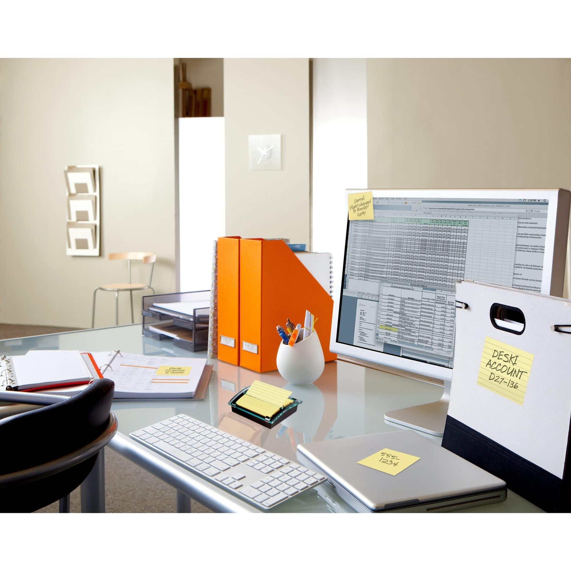 Post-it Note Dispenser, Sticky Note Holder, Black Base, Clear Top, Includes 50 Sheets of 3 in x 3 in Canary Yellow Pop-Up Notes, Classroom or Office Supplies