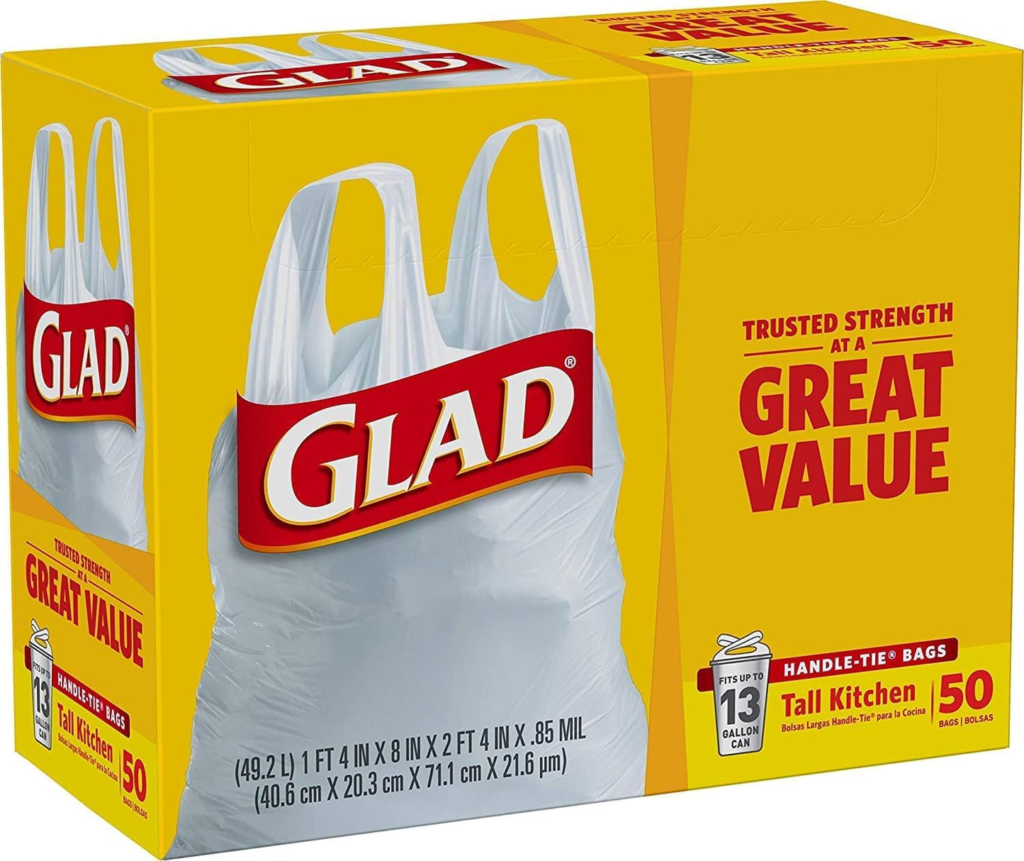 Glad Tall Kitchen Handle-Tie Trash Bags 13 Gallon White 50.0 ea (pack of 2)