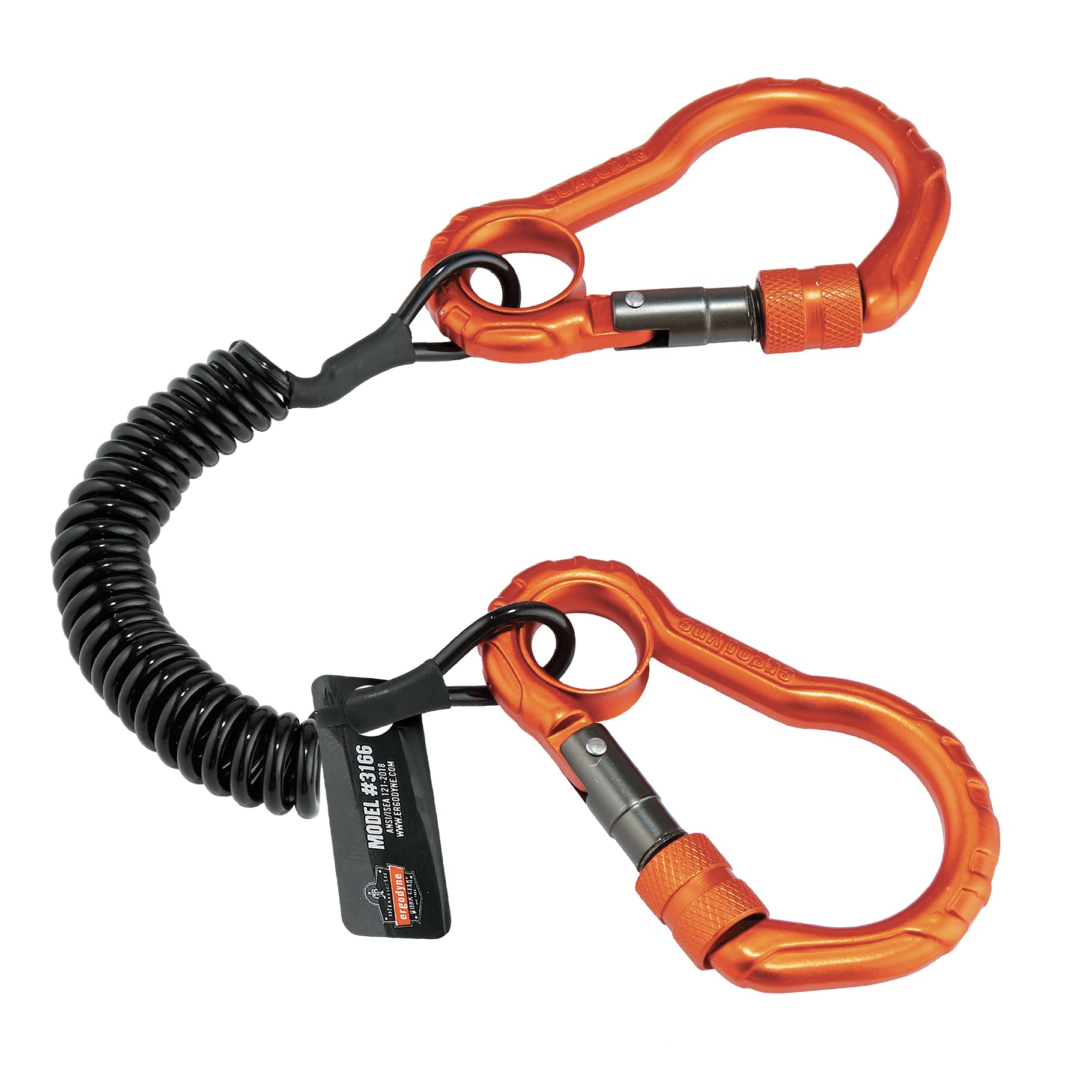 Coil Tool Lanyard with Two Carabiners, Tool Weight Capacity 2 lbs, Ergodyne Squids 3166 , Black