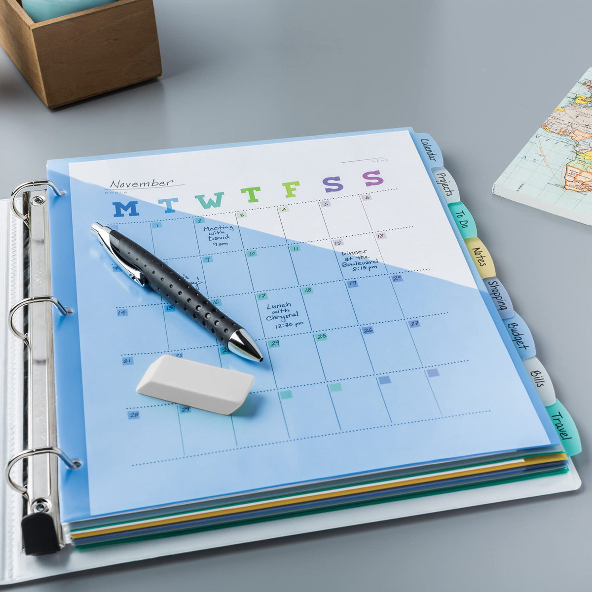 Avery Write & Erase Pocket Plastic Dividers for 3 Ring Binders, 8 Tab Set, Multicolor, Works with Sheet Protectors, 1 Set (16177)