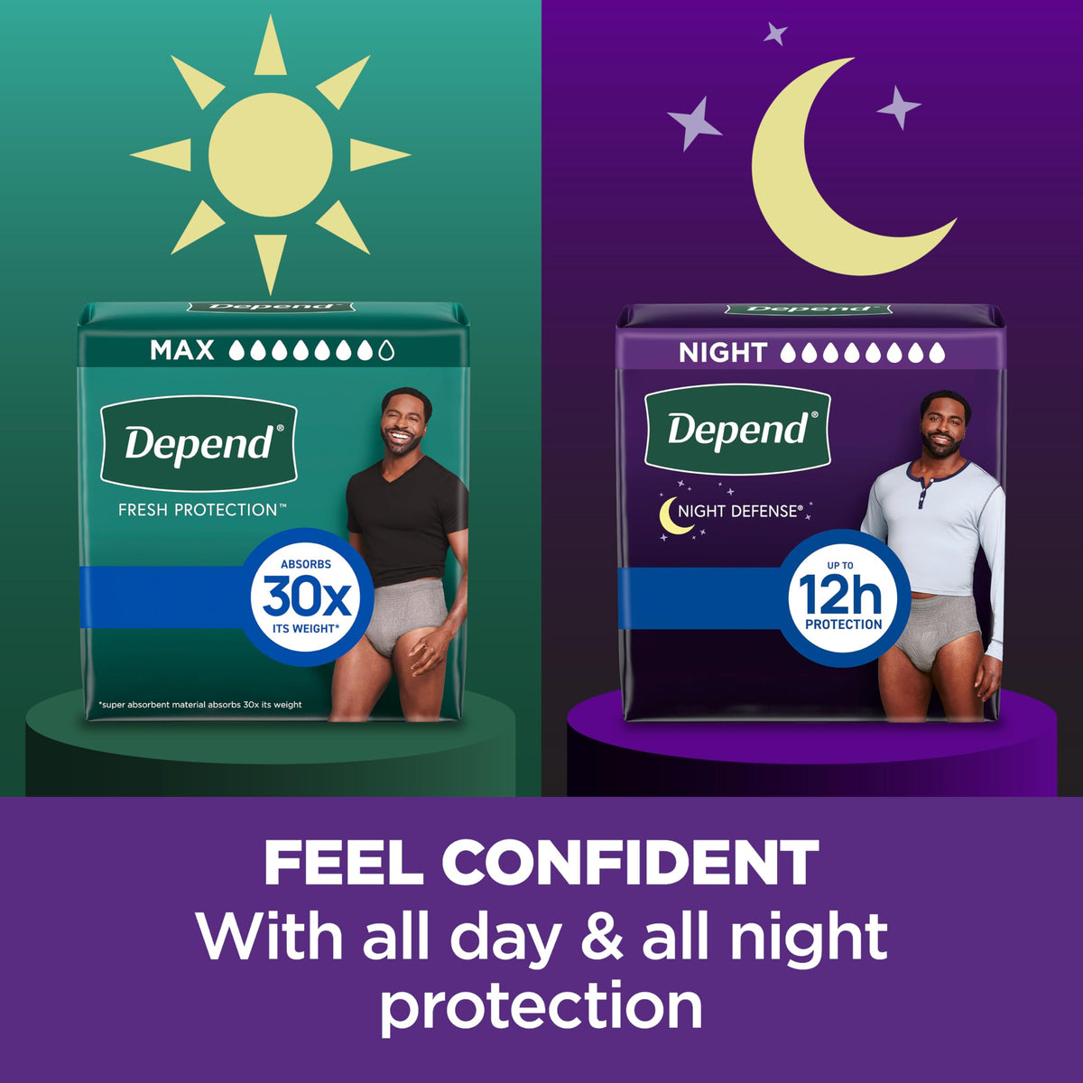 Depend Night Defense Adult Diapers, Incontinence Underwear for Men, Disposable, Overnight, Large, Grey, 14 Count, Packaging May Vary