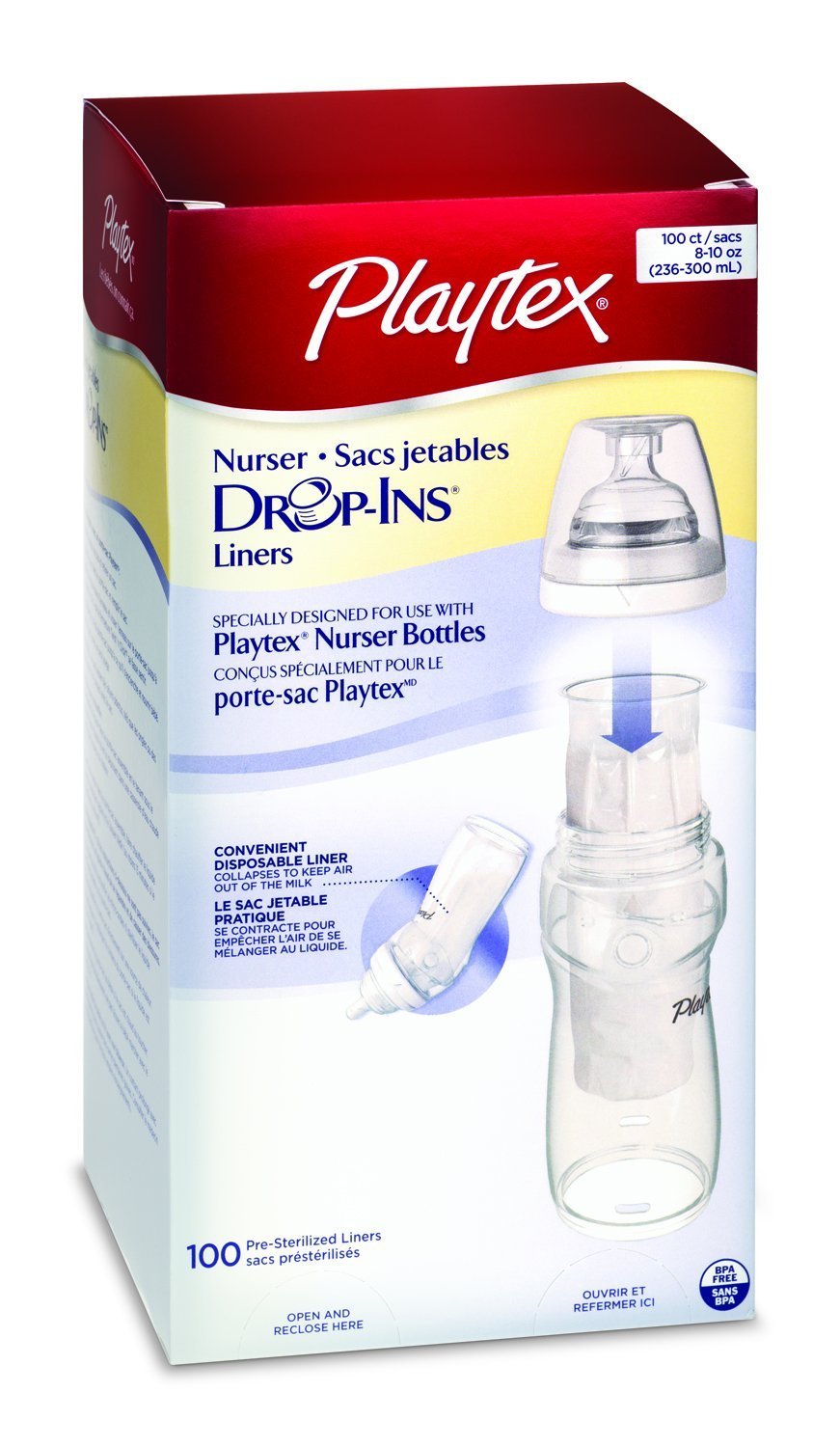 Playtex Baby Nurser Drop-Ins Baby Bottle Disposable Liners, Closer to Breastfeeding, 8 Ounce - 100 Count