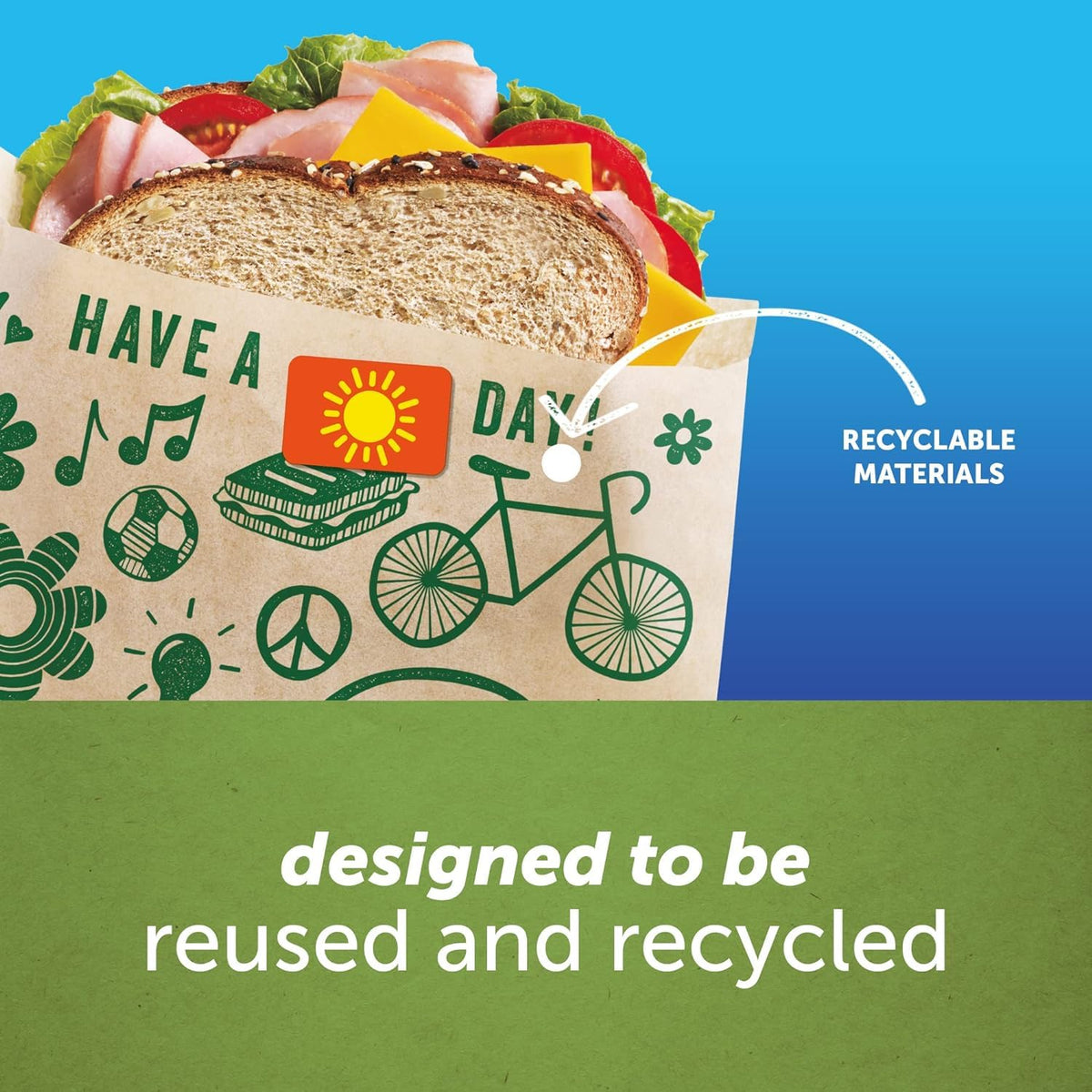 Ziploc Paper Sandwich & Snack Bags, Recyclable & Sealable with Fun Designs, 50 Count, Pack of 6 (300 Total Bags)