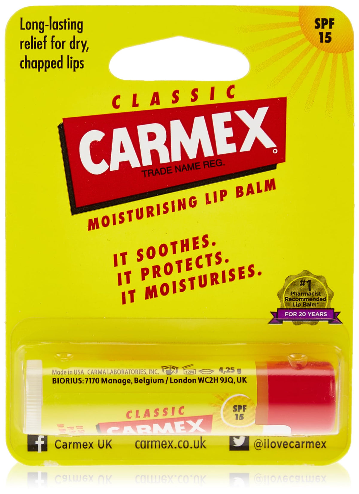 Carmex Classic Moisturising Lip Balm SPF 15 Stick 4.25g