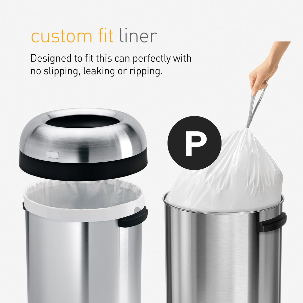 simplehuman Code P 200 Count, Genuine Custom Fit Liners, Drawstring Trash Bags, 30 Liter / 8 Gallon, White