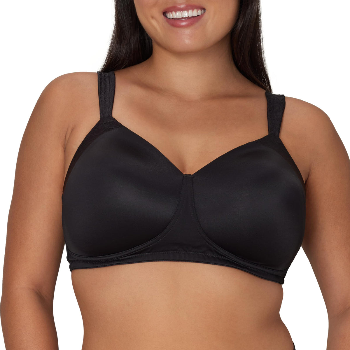 Playtex Womens Perfectly Smooth Full-Coverage Wireless T-Shirt for Full Figures Bra, Black Side Panel, 40B US