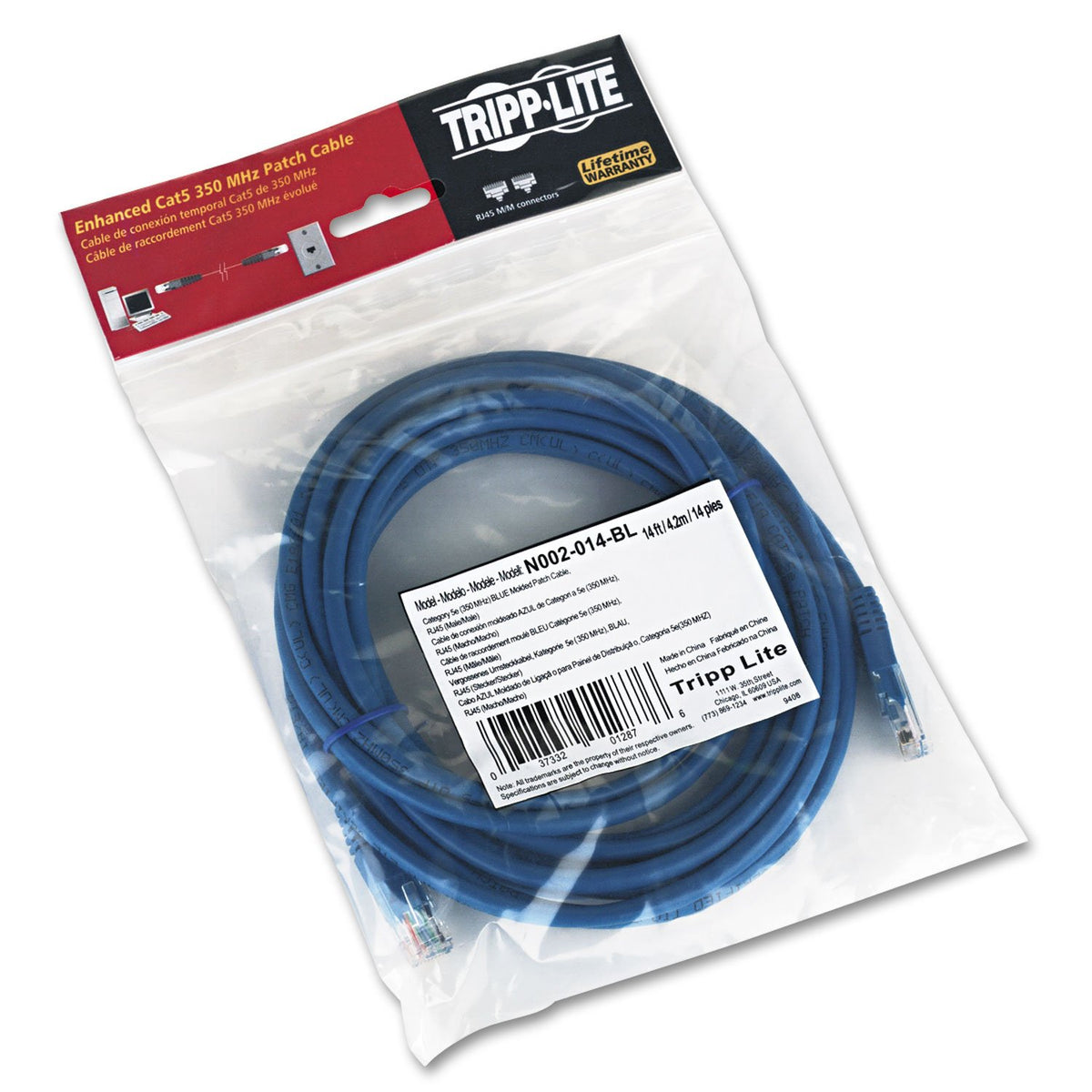 Tripp Lite Cat5e 350MHz Molded Patch Cable (RJ45 M/M) - Blue, 14-ft.(N002-014-BL)