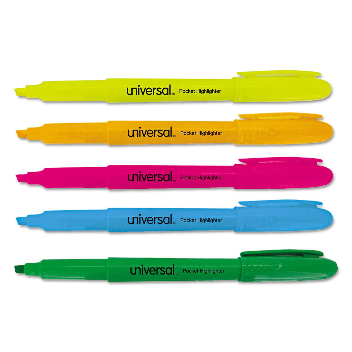 Universal UNV08850 Chisel Tip Assorted Ink/Barrel Pocket Highlighters (5/Set)