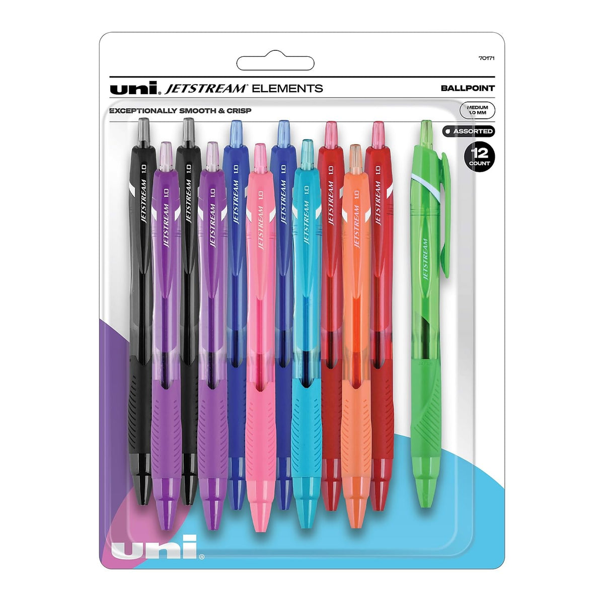 uni-ball Jetstream Elements Ballpoint Pen, Retractable, Medium 1 mm, Assorted Ink and Barrel Colors, 12/Pack