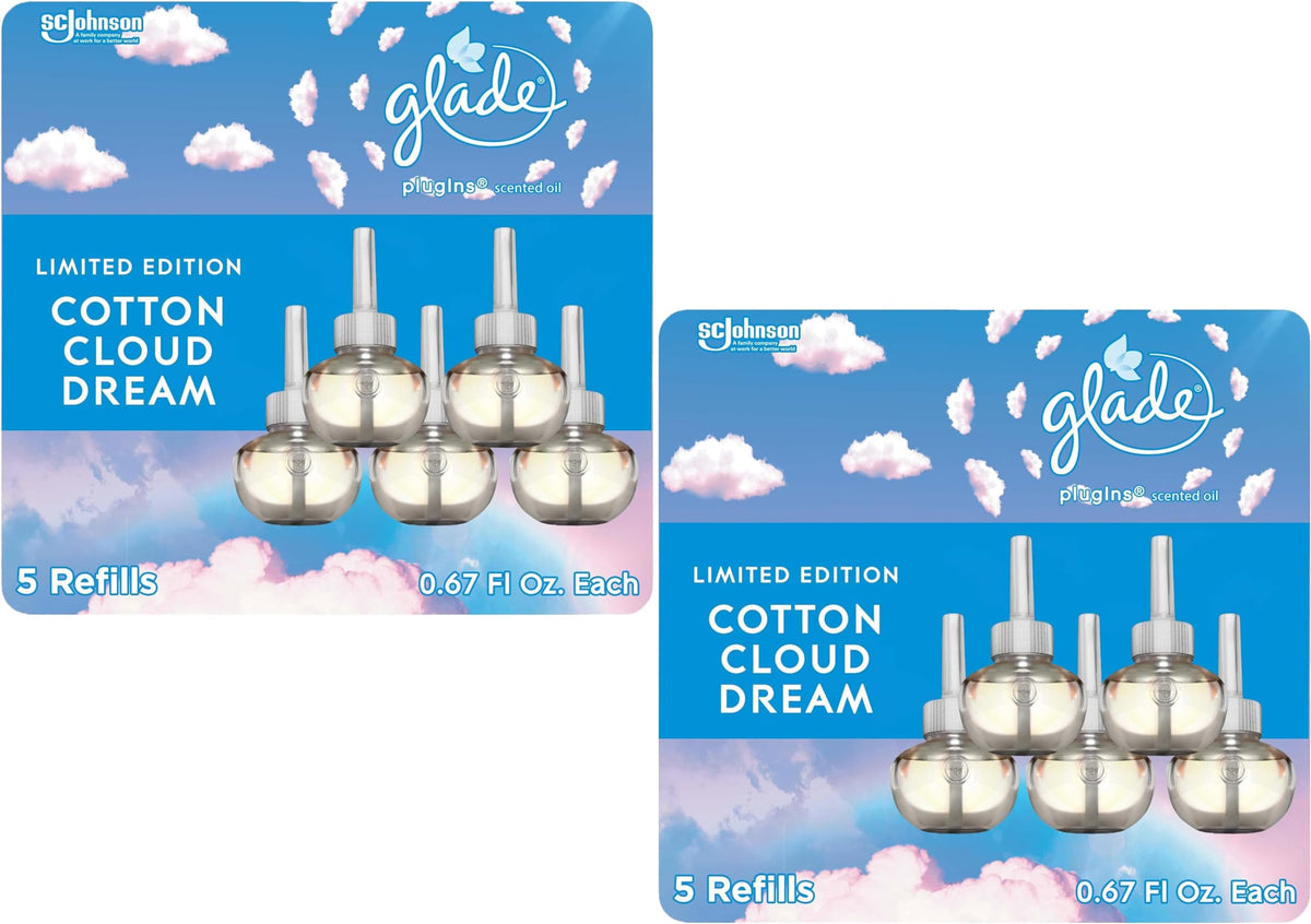 Glade PlugIns Refills Air Freshener, Scented and Essential Oils for Home and Bathroom, Cotton Cloud Dream, 1.34 Oz, 10 Count