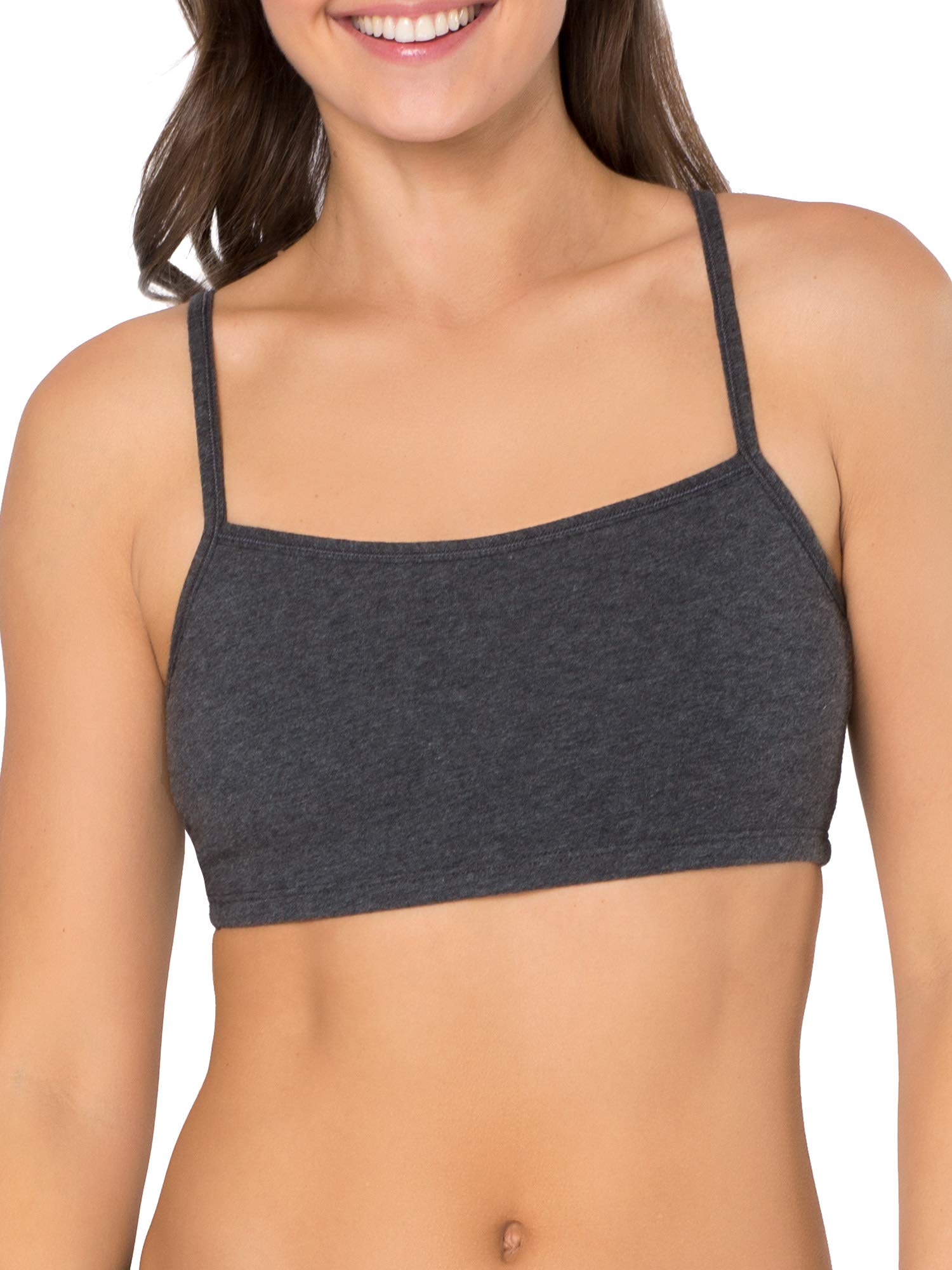 Fruit of the Loom Womens Spaghetti Strap Cotton Pull Over 3 Pack Sports Bra, Kaleidoscope/Charcoal/Red Hot, 44