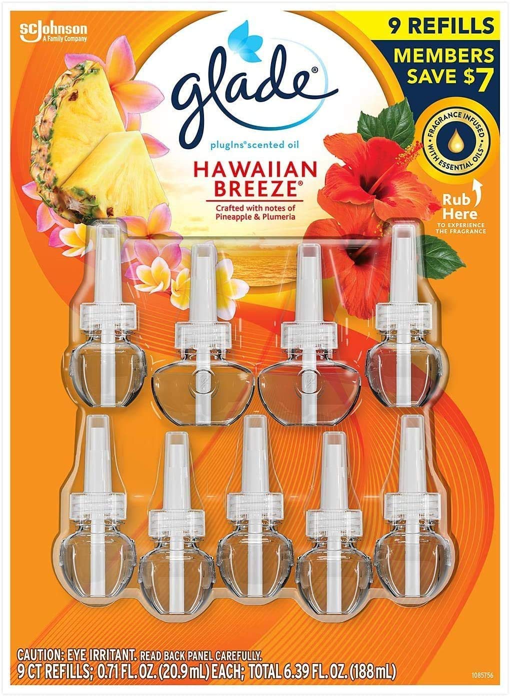 Hawaiin Limited Edition PlugIns Scented Oils Refills 25% More 8 Ct-Hawaiian Breeze, Yellow [Glade]