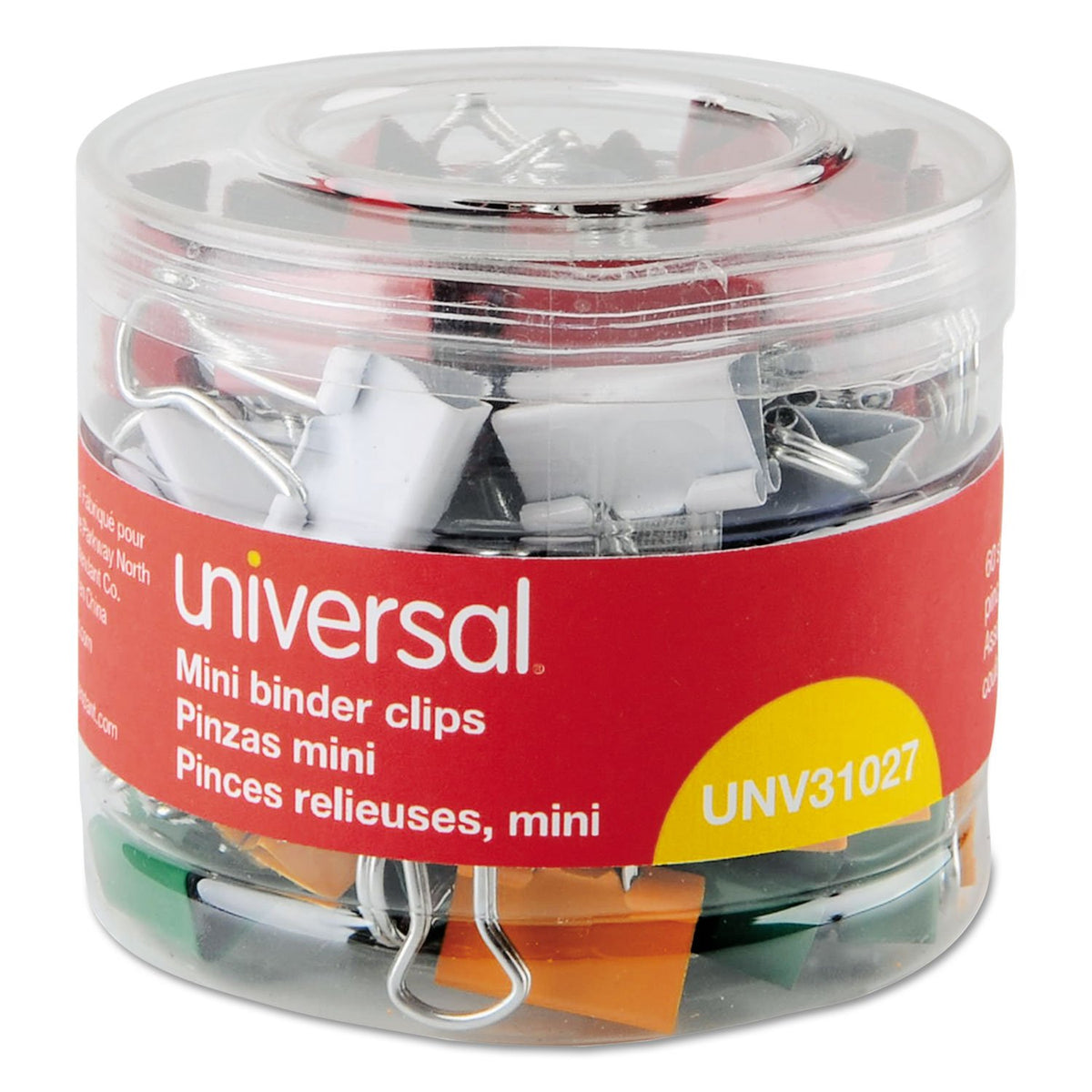 Universal UNV31027 Binder Clips with Storage Tub - Mini, Assorted (60/Pack)