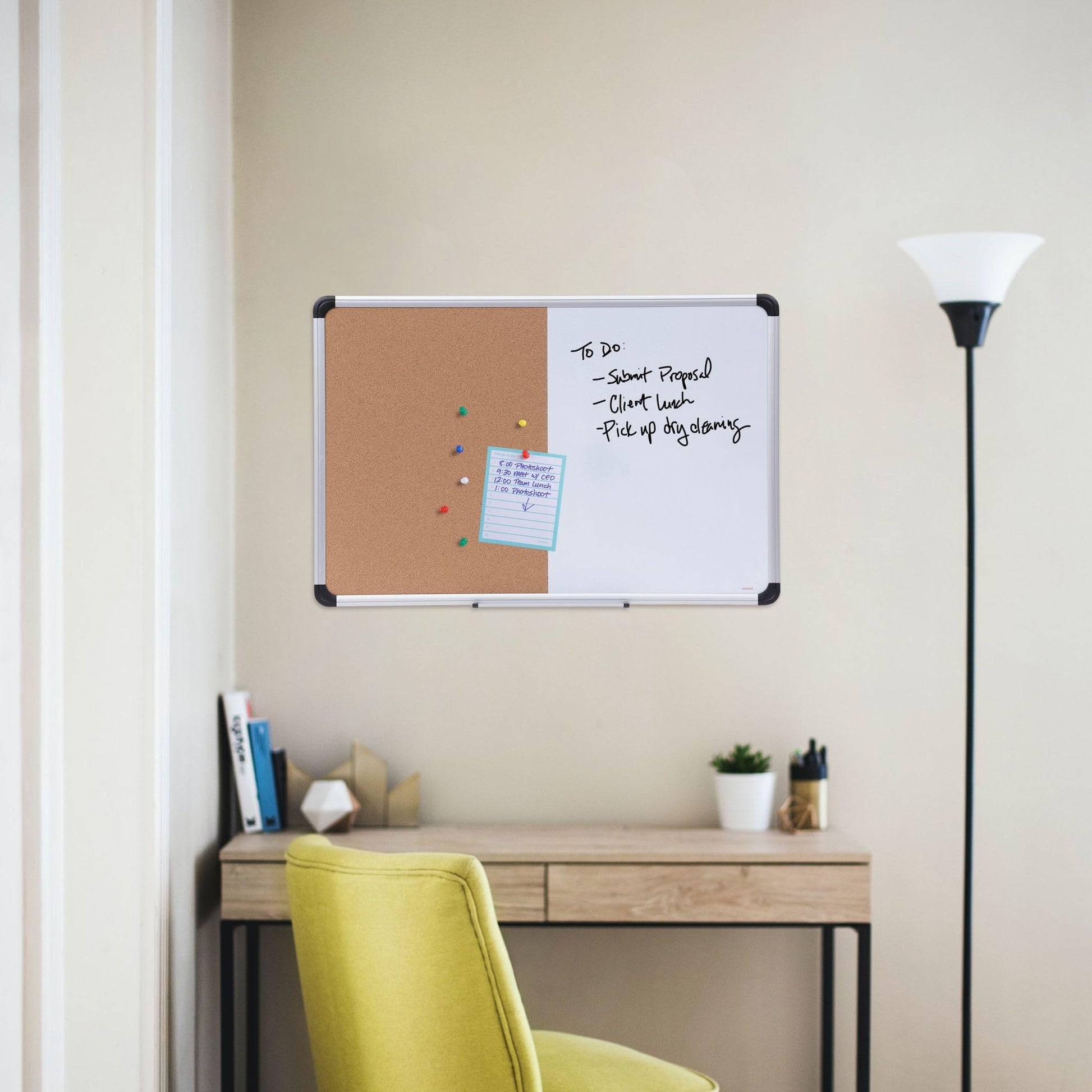 Universal UNV43743 36 in. x 24 in. Melamine Cork/Dry Erase Board - Tan/White Surface, Aluminum/Plastic Frame