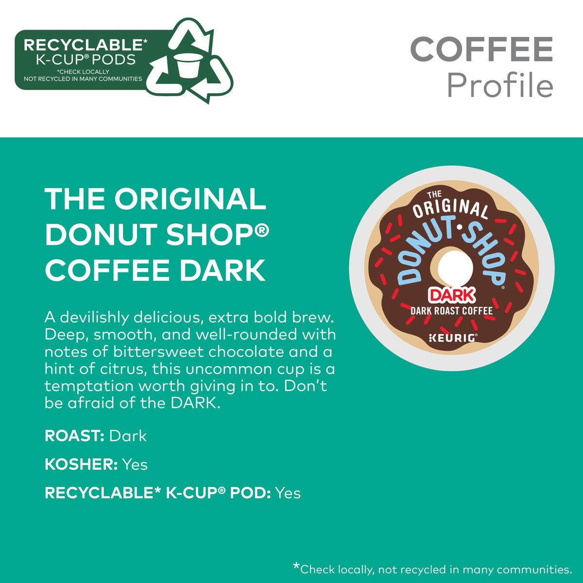 The Original Donut Shop Dark, Keurig Single Serve K-Cup Pods, Dark Roast Coffee Pods, 32 Count