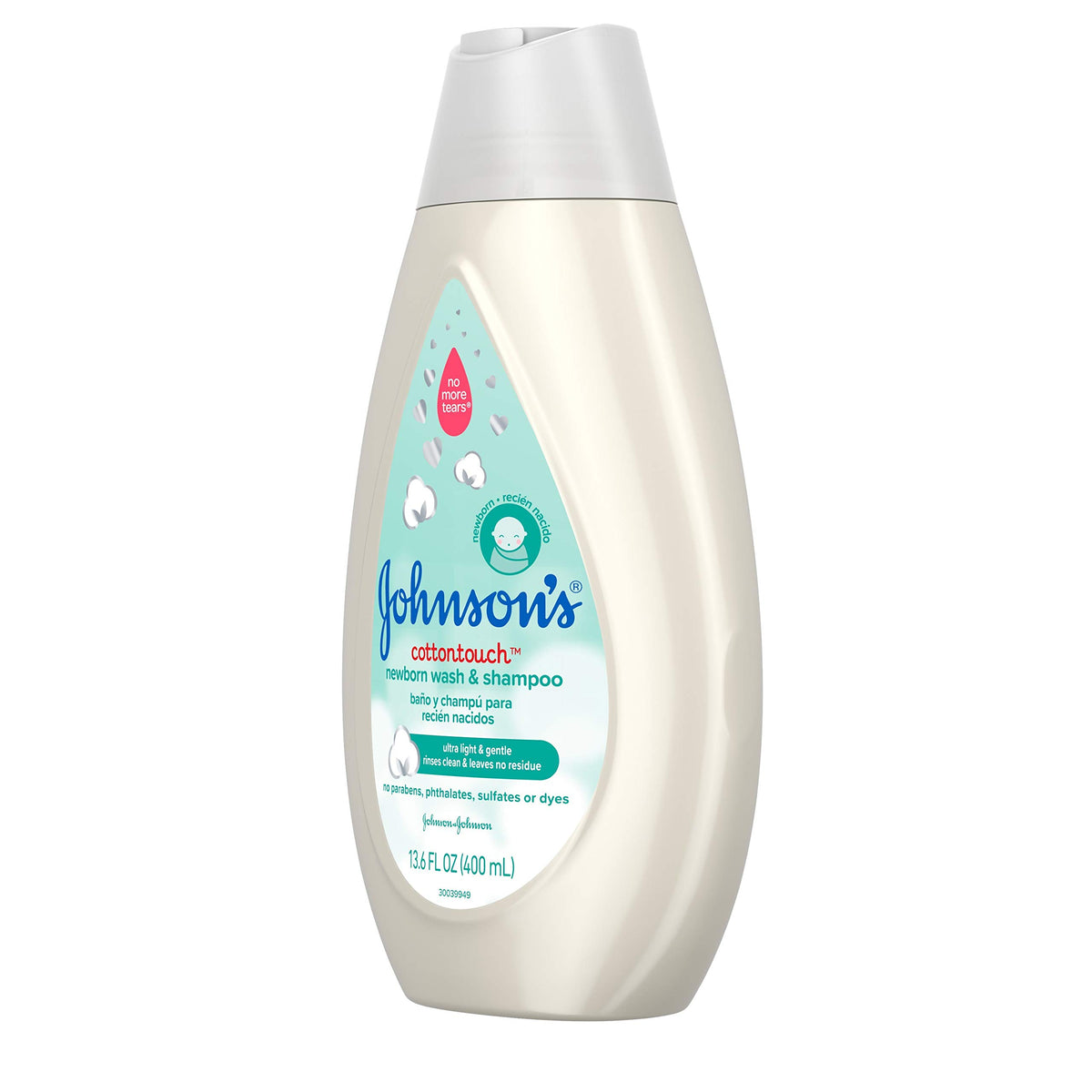 Johnson's CottonTouch Newborn Baby Wash & Shampoo with No More Tears, Sulfate-, Paraben- Free for Sensitive Skin, Made with Real Cotton, Gently Washes Away Dirt & Germs, 13.6 fl. oz, Pack of 3