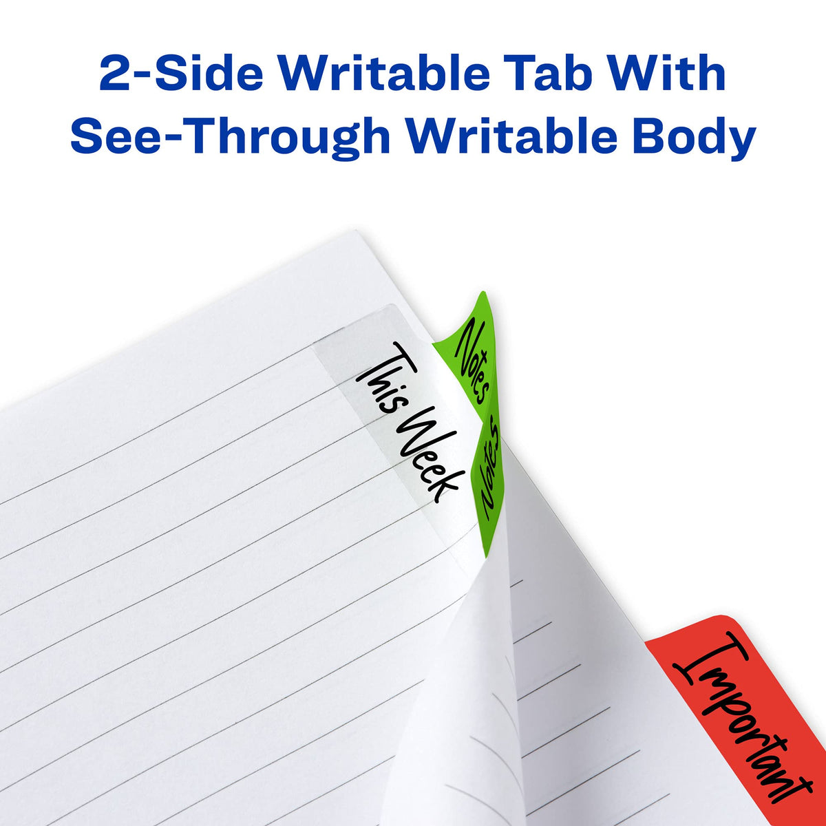 Avery Margin Ultra Tabs, 2.5" x 1", 2-Side Writable, Assorted Colors, 48 Repositionable Page Tabs (74866)