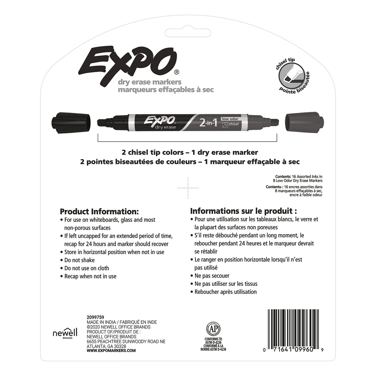 Expo® Dry Erase 2-in-1 Markers, Chisel Tip, Assorted, 8 Count