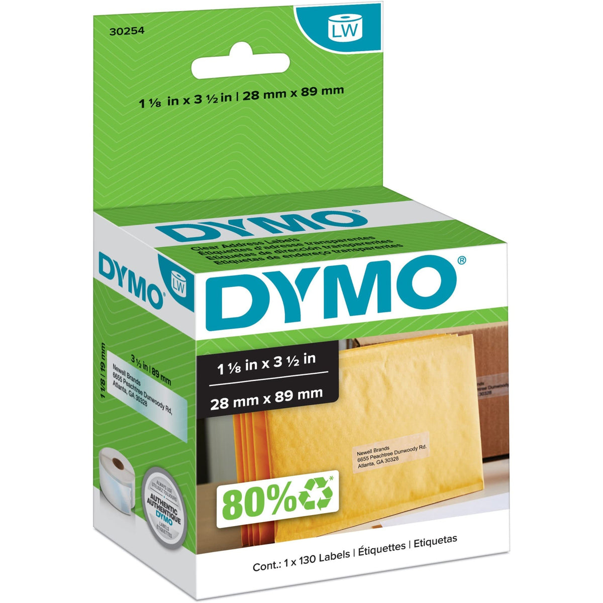 Dymo, DYM30254, Clear Address Labels, 130 / Roll, Clear