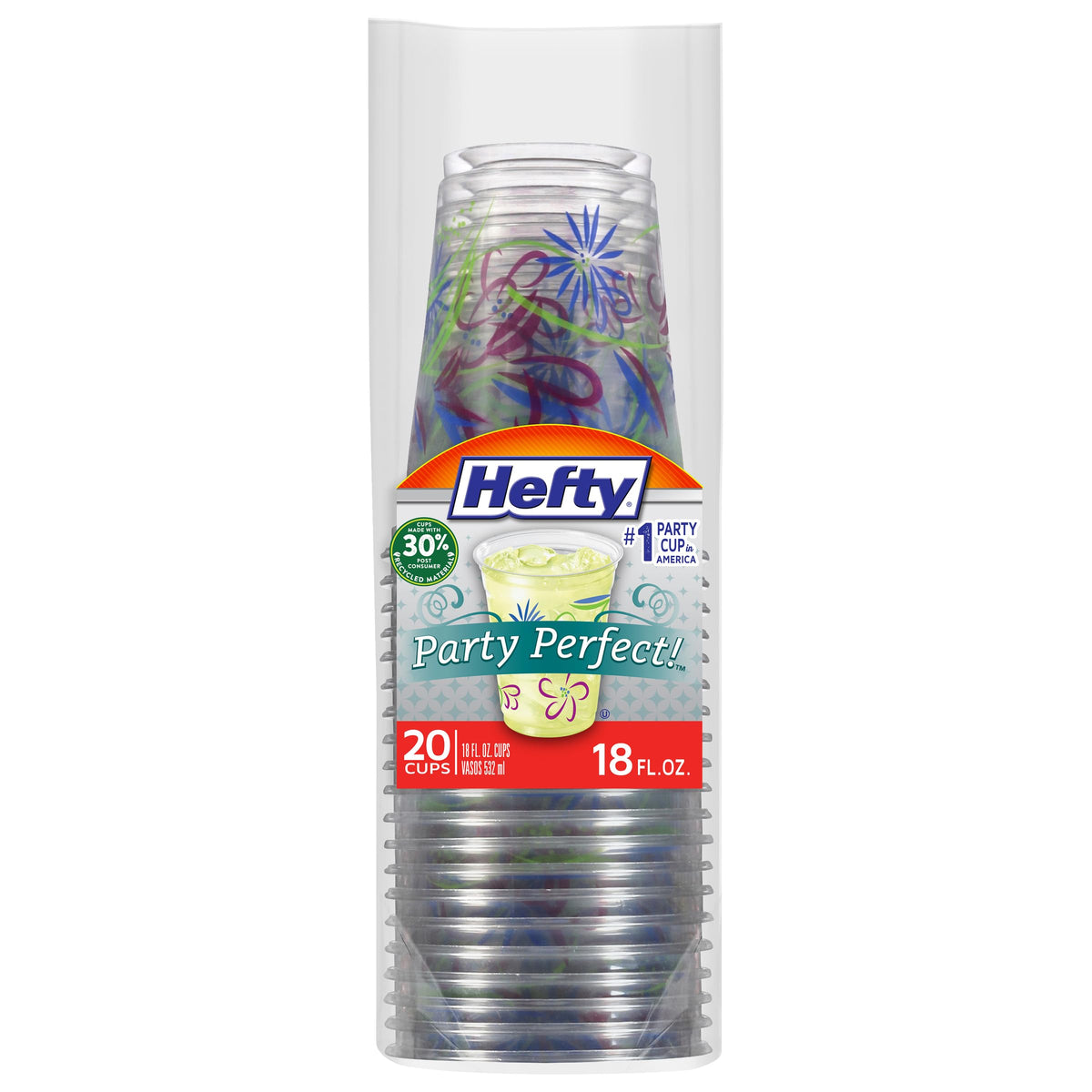 Hefty Party Perfect Clear Plastic Cups, 18 Ounce, 20 Count