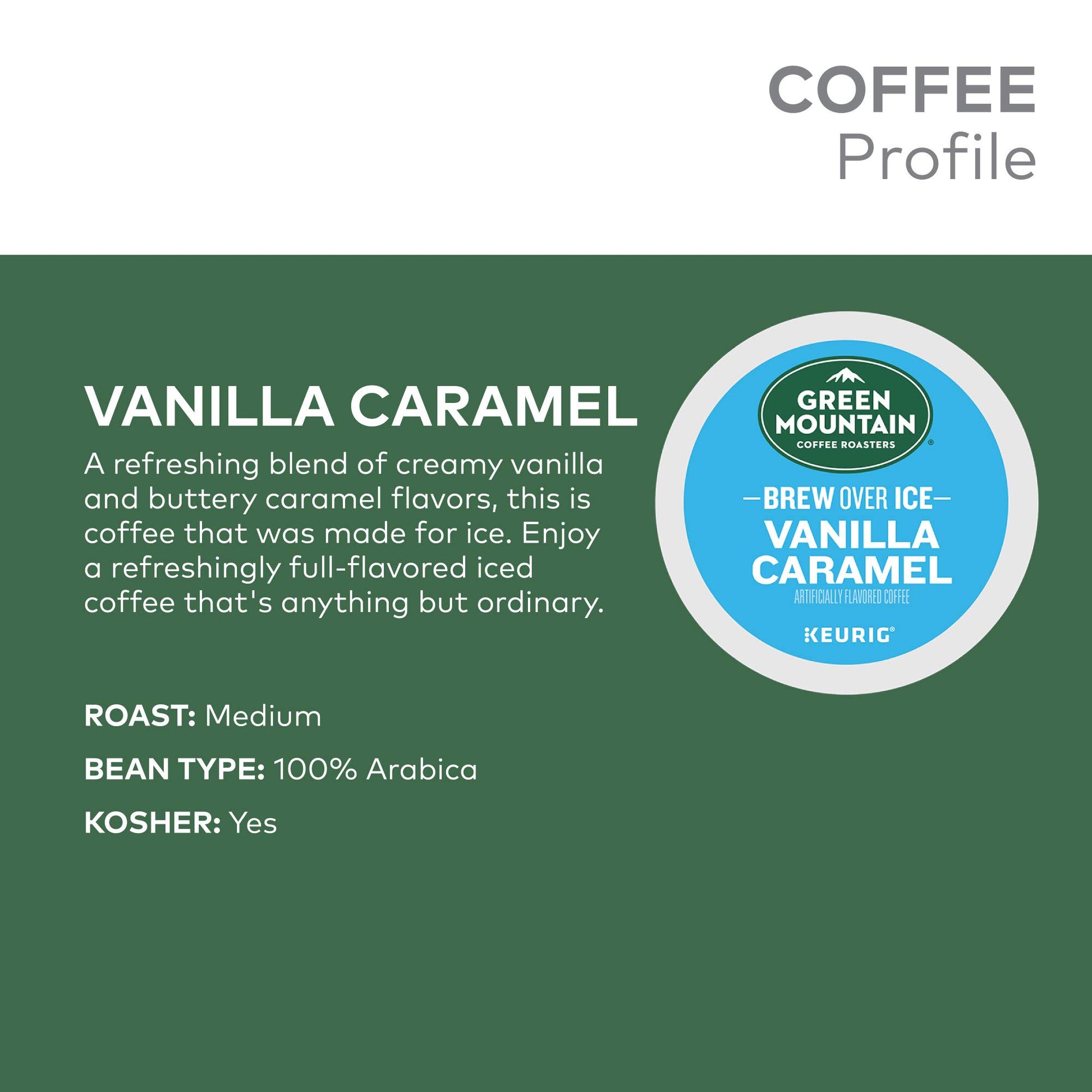 Green Mountain Coffee Roasters ICED Vanilla Caramel, Single Serve Keurig K-Cup Pods, Flavored Iced Coffee, 12 Count