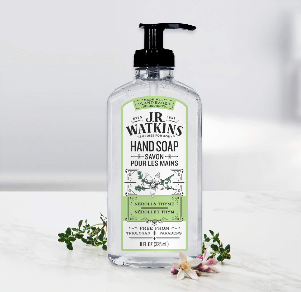 J.R. Watkins Gel Hand Soap, Scented Liquid Hand Wash for Bathroom or Kitchen, USA Made and Cruelty Free, 11 fl oz, Neroli & Thyme, 6 Pack