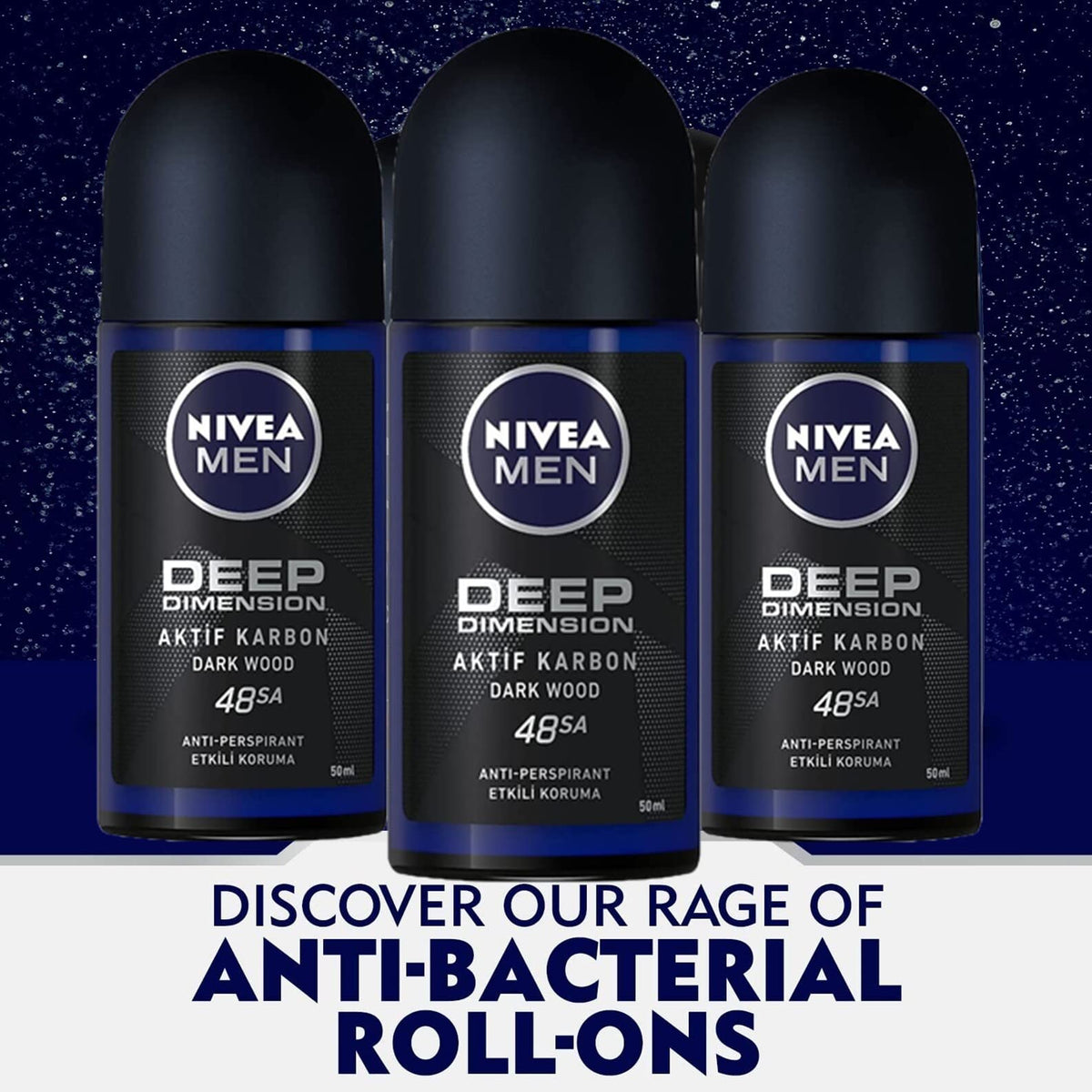 Nivea For Men Deodorant Roll-On Dimension - Dark Wood Anti Perspirant, 48h 1.7oz/50ml (Pack of 3)